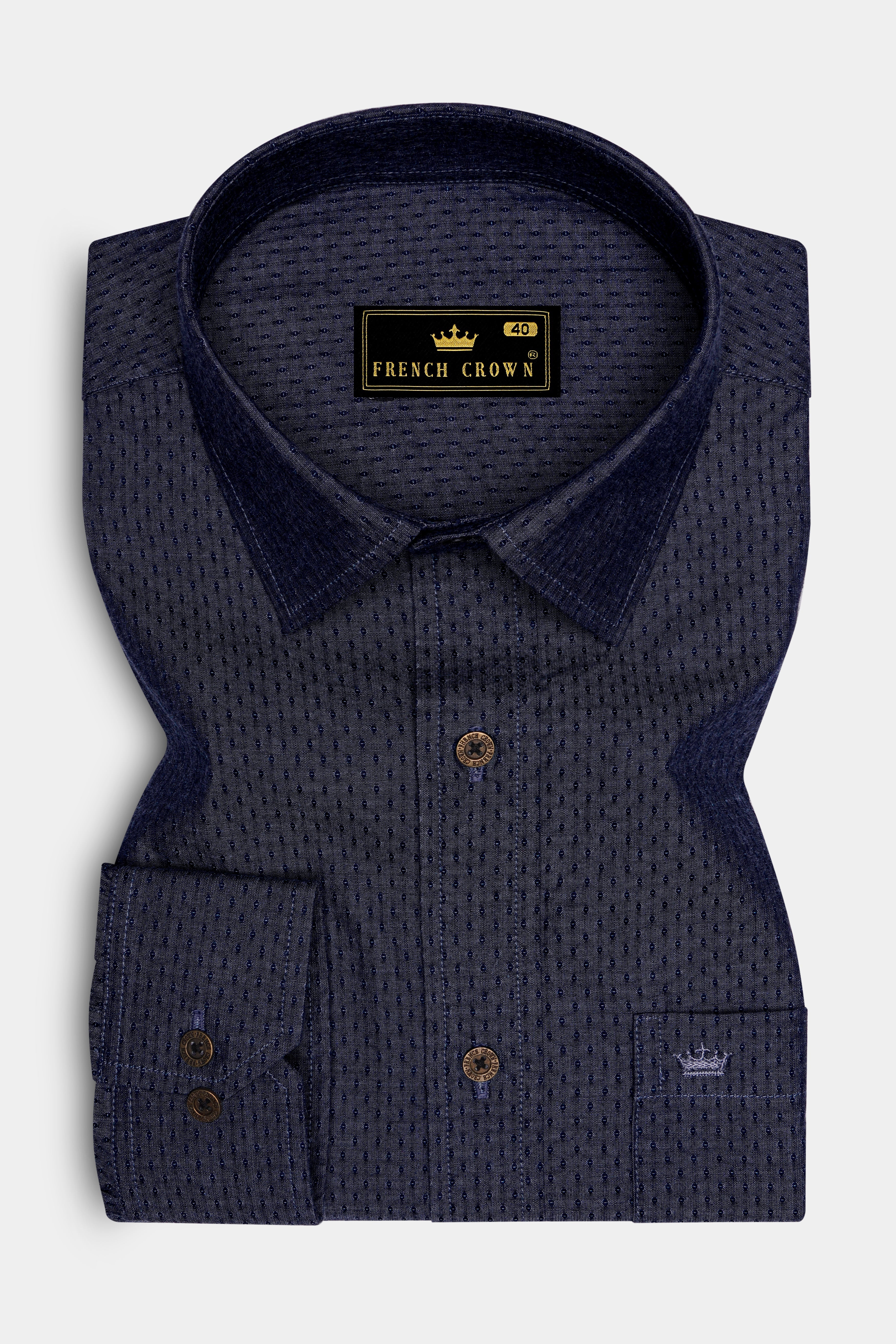 Denidots-Baltic Sea Denim Blue Geometric Dots Textured Super Soft Premium Cotton Casual Shirt