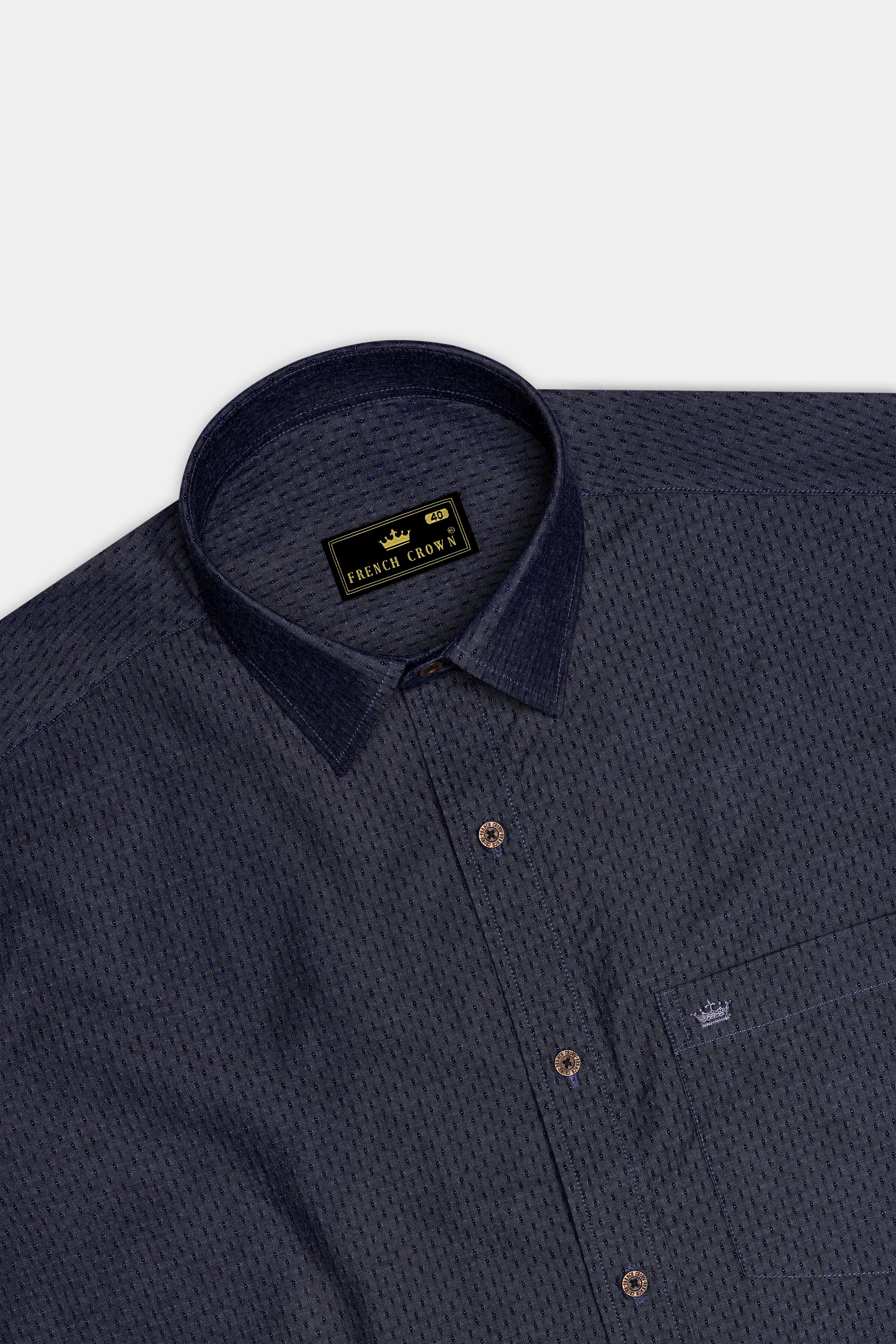 Denidots-Baltic Sea Denim Blue Geometric Dots Textured Super Soft Premium Cotton Casual Shirt