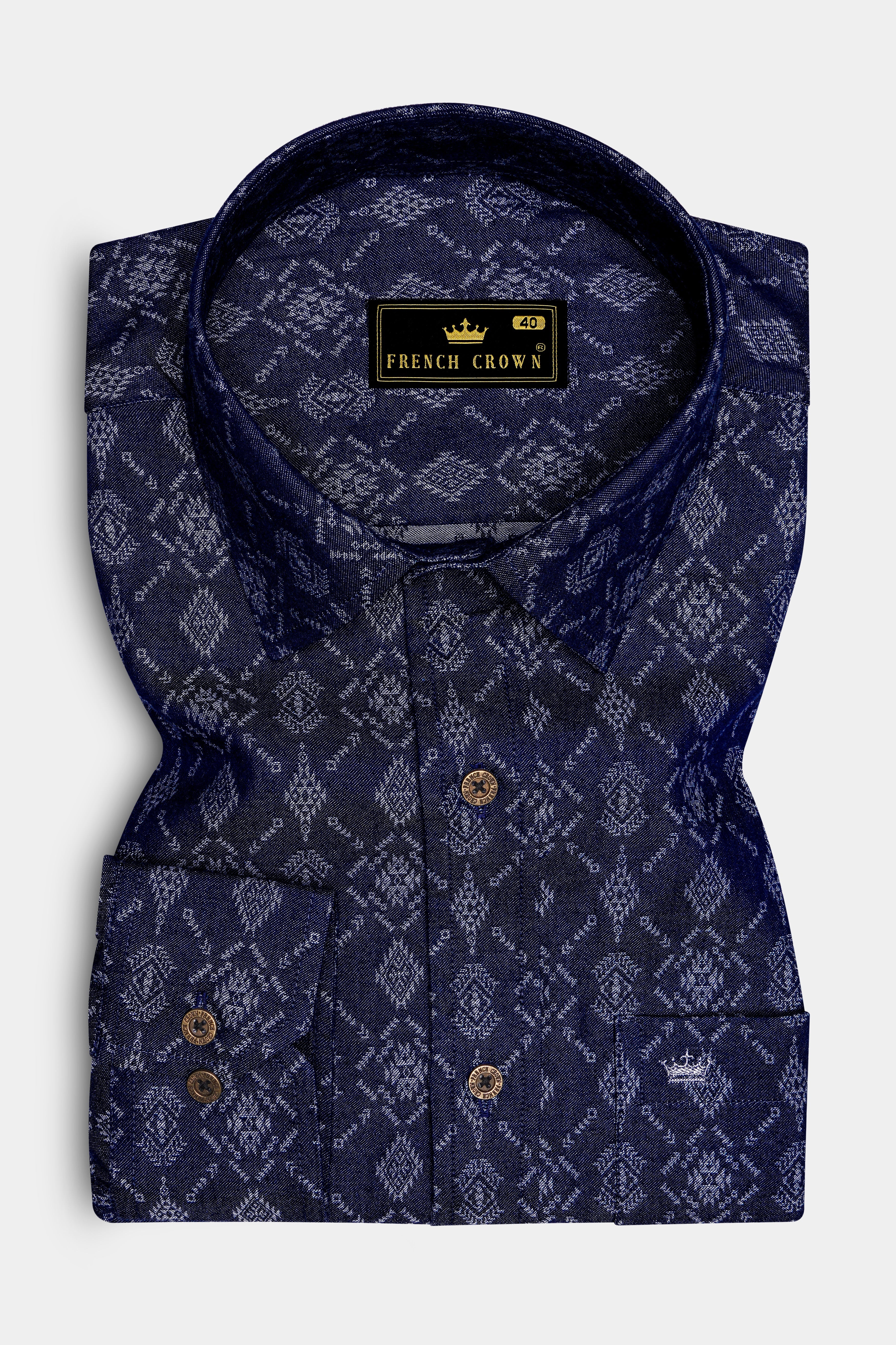 Bluikat-Haiti Denim Blue Ikat Print Super Soft Premium Cotton Casual Shirt