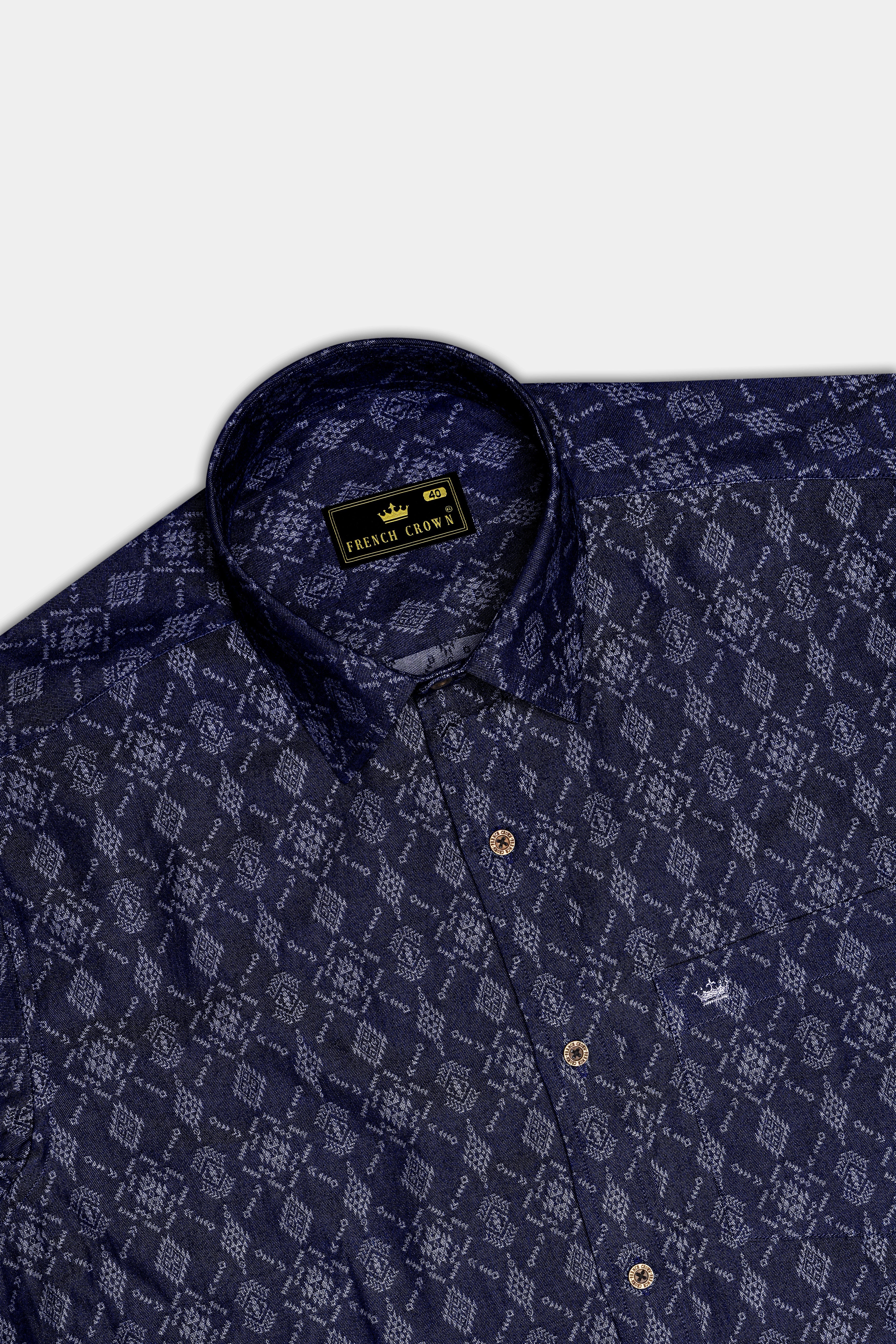 Bluikat-Haiti Denim Blue Ikat Print Super Soft Premium Cotton Casual Shirt