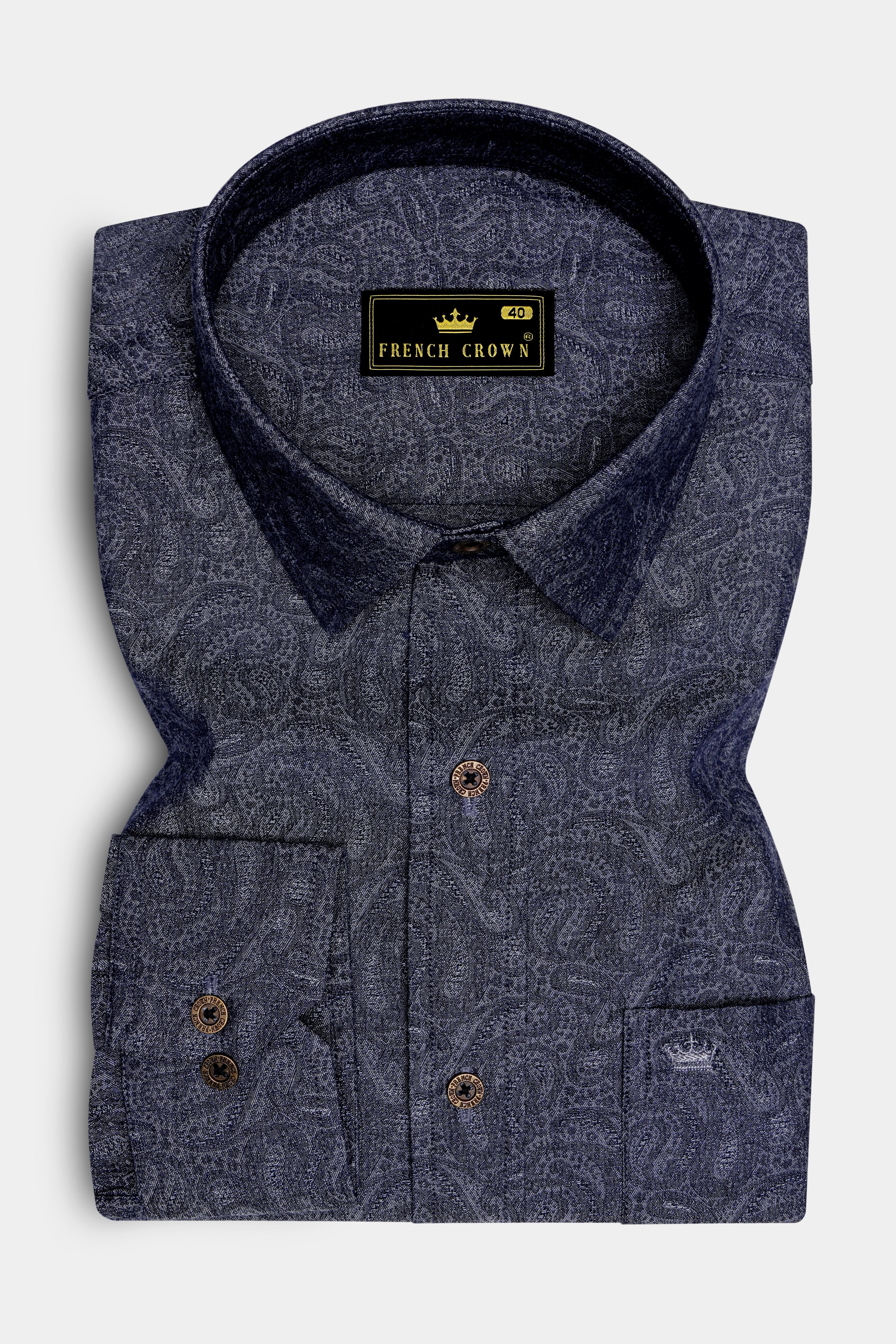 Paiscrest-Vulcan Denim Blue Paisley Printed Super Soft Premium Cotton Casual Shirt