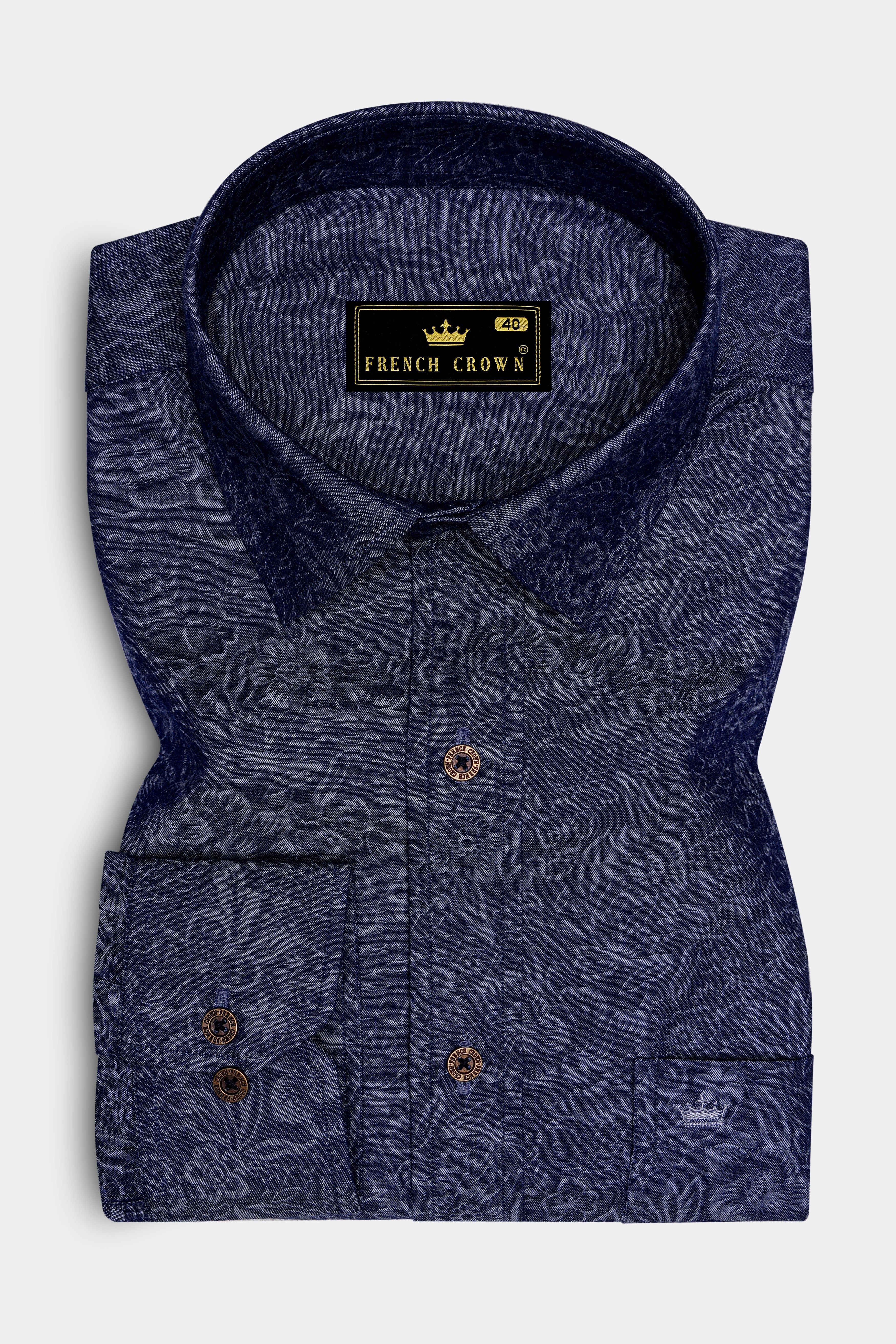 Florique-Charade Denim Blue Floral Printed Super Soft Premium Cotton Casual Shirt