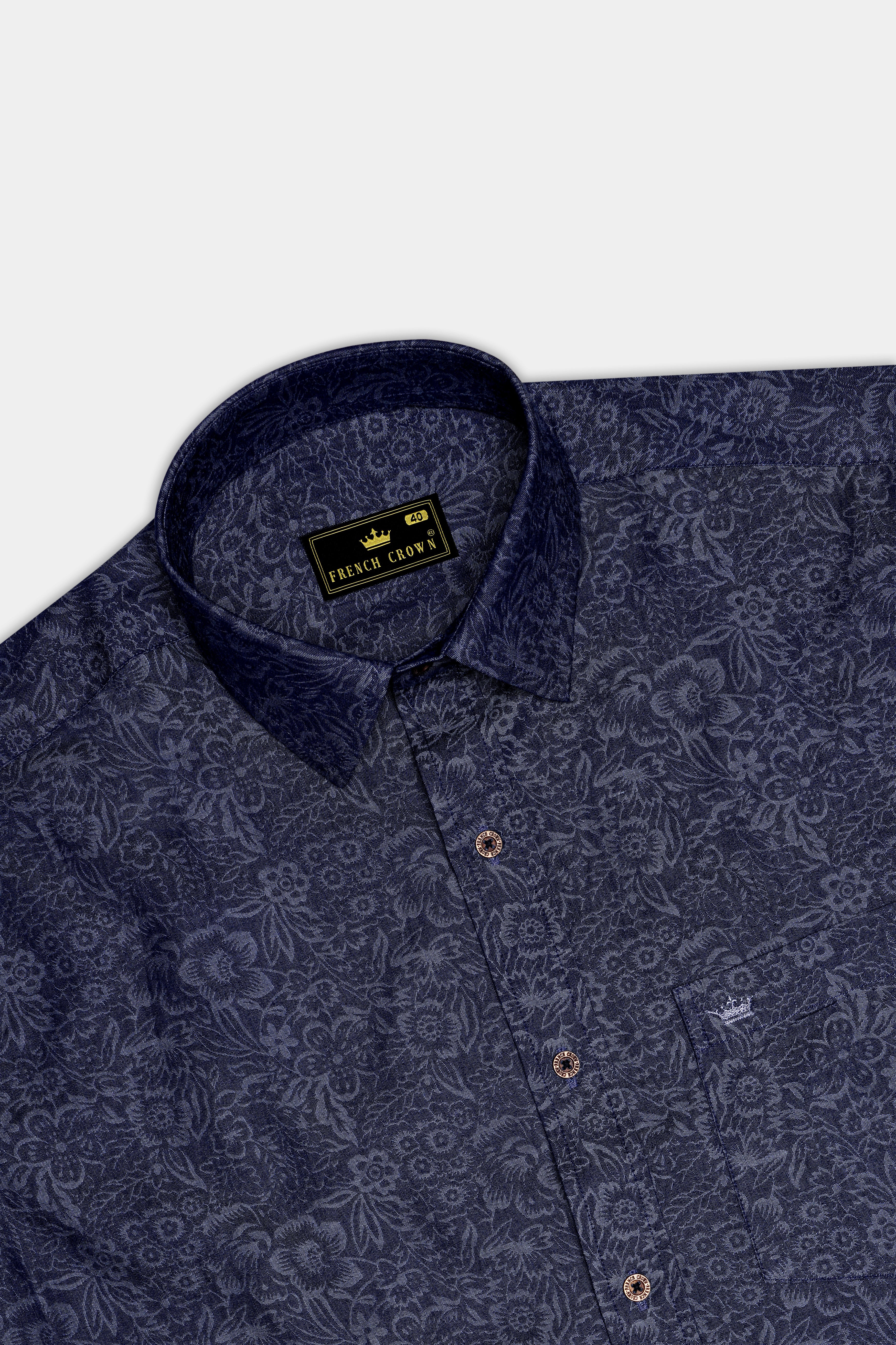 Florique-Charade Denim Blue Floral Printed Super Soft Premium Cotton Casual Shirt