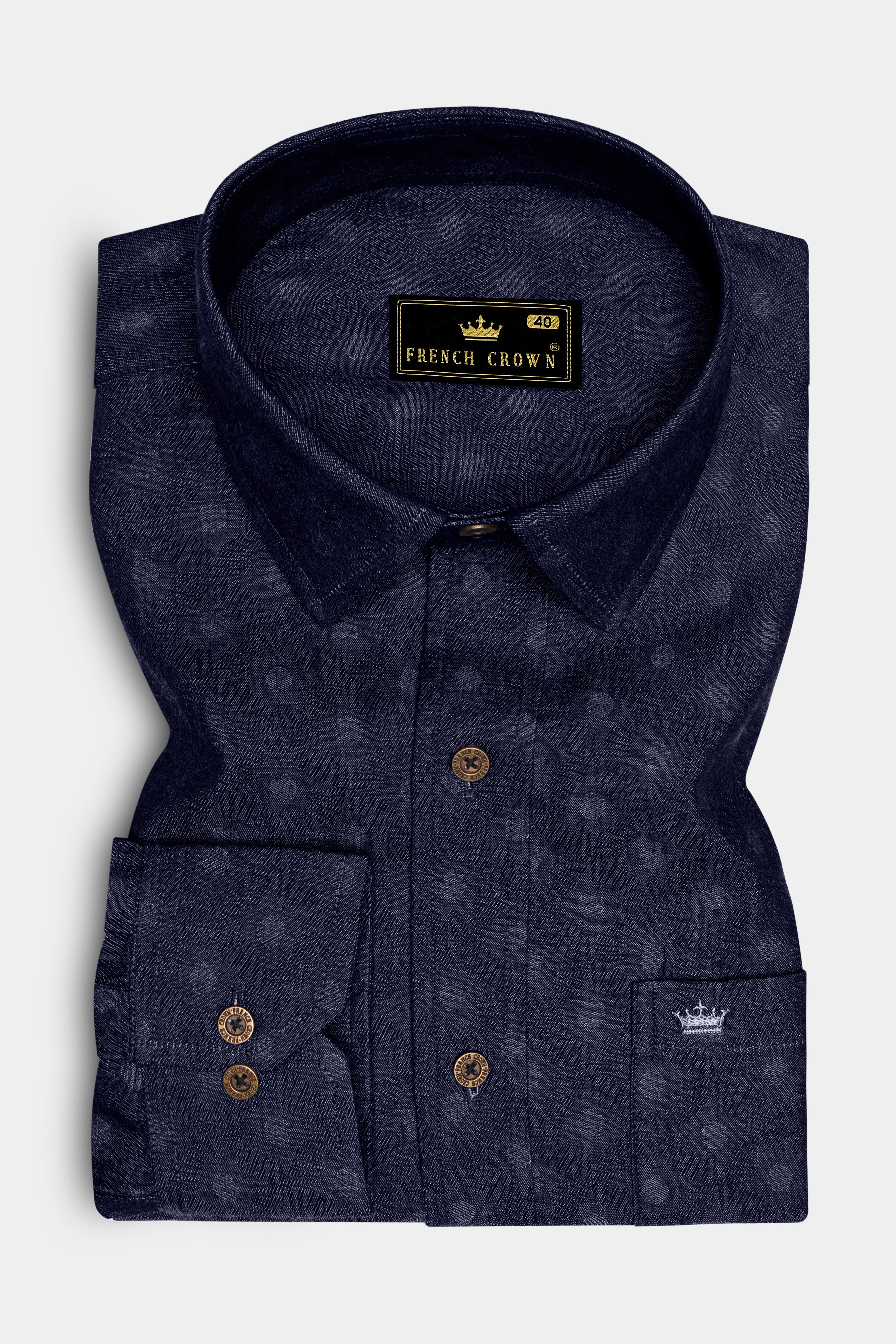 Bluvivo-Firefly Denim Blue Polka Dotted Printed Super Soft Premium Cotton Casual Shirt