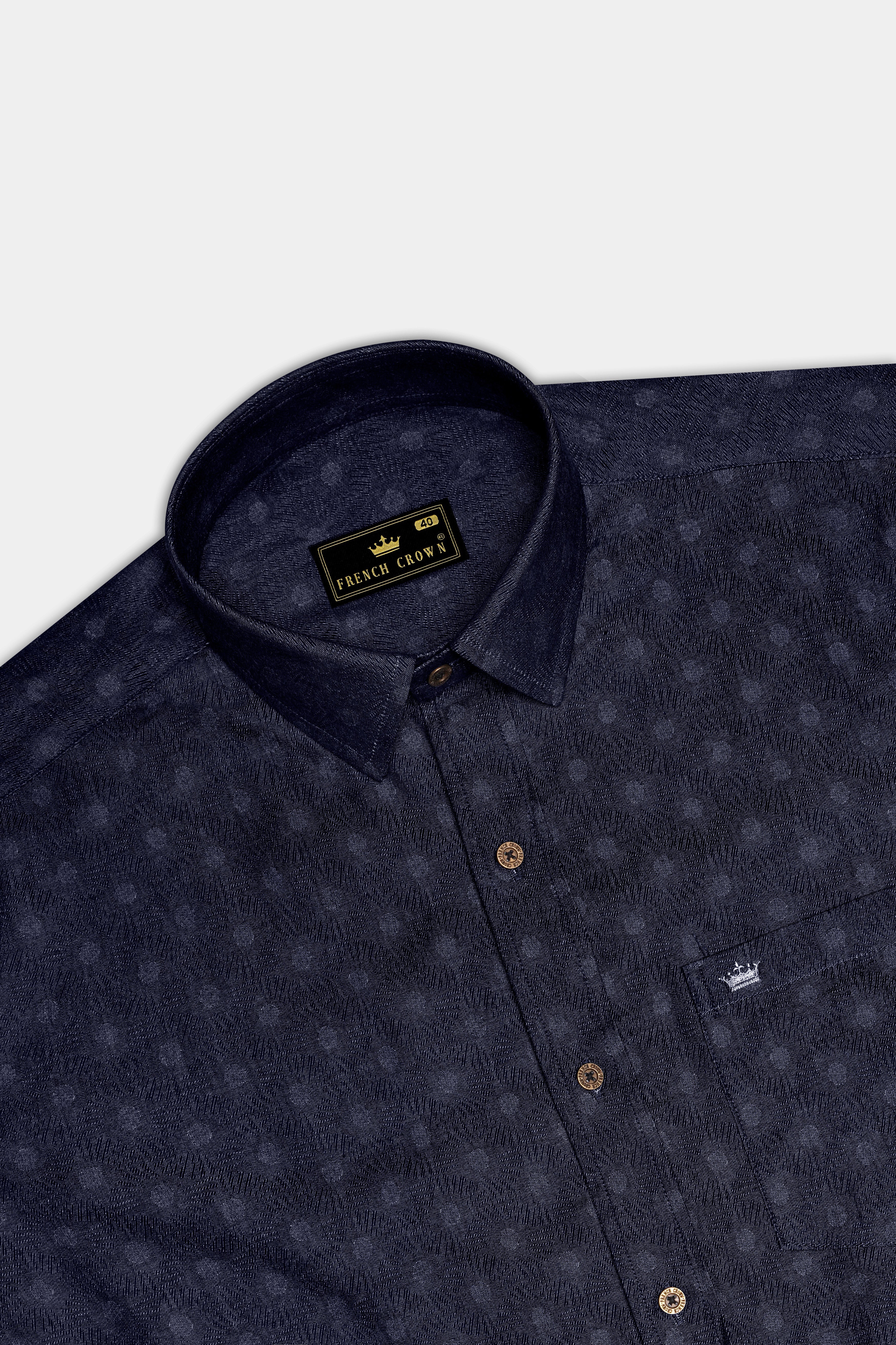 Bluvivo-Firefly Denim Blue Polka Dotted Printed Super Soft Premium Cotton Casual Shirt