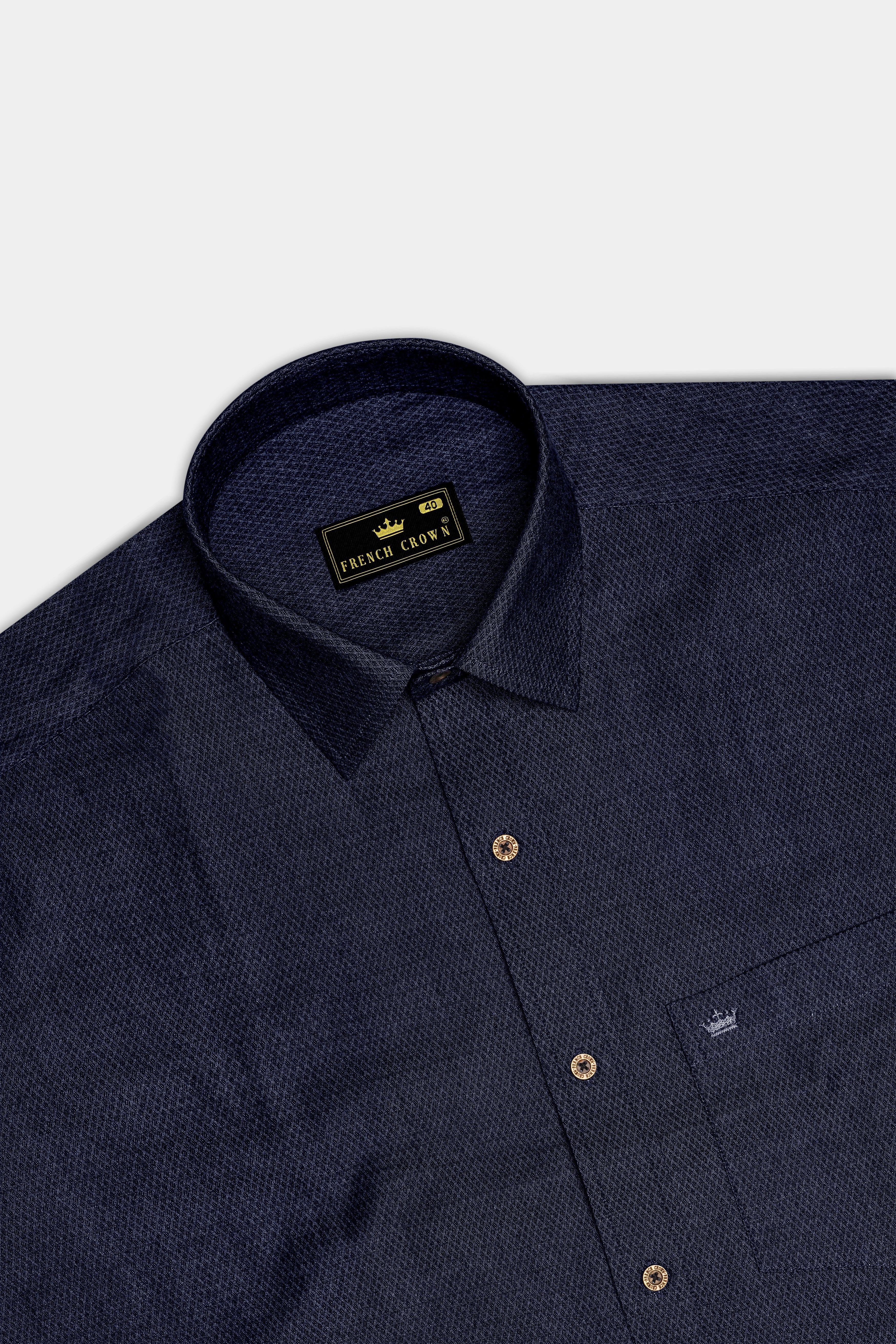 Hexivra-Cinder Denim Blue Honeycomb Dobby Textured Super Soft Premium Cotton Casual Shirt