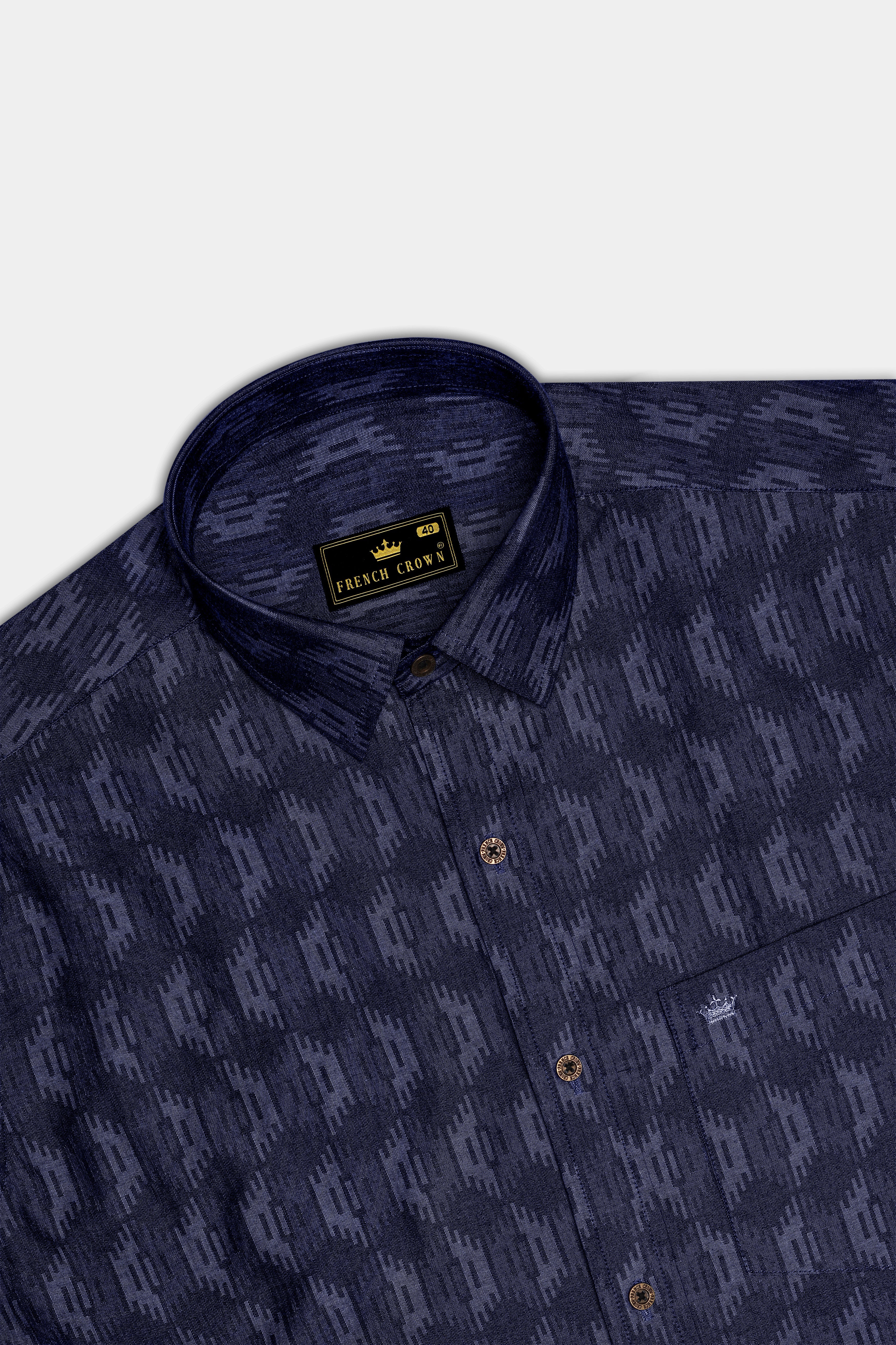 Noctivell-Nightfall Denim Blue Ikat Textured Super Soft Premium Cotton Casual Shirt