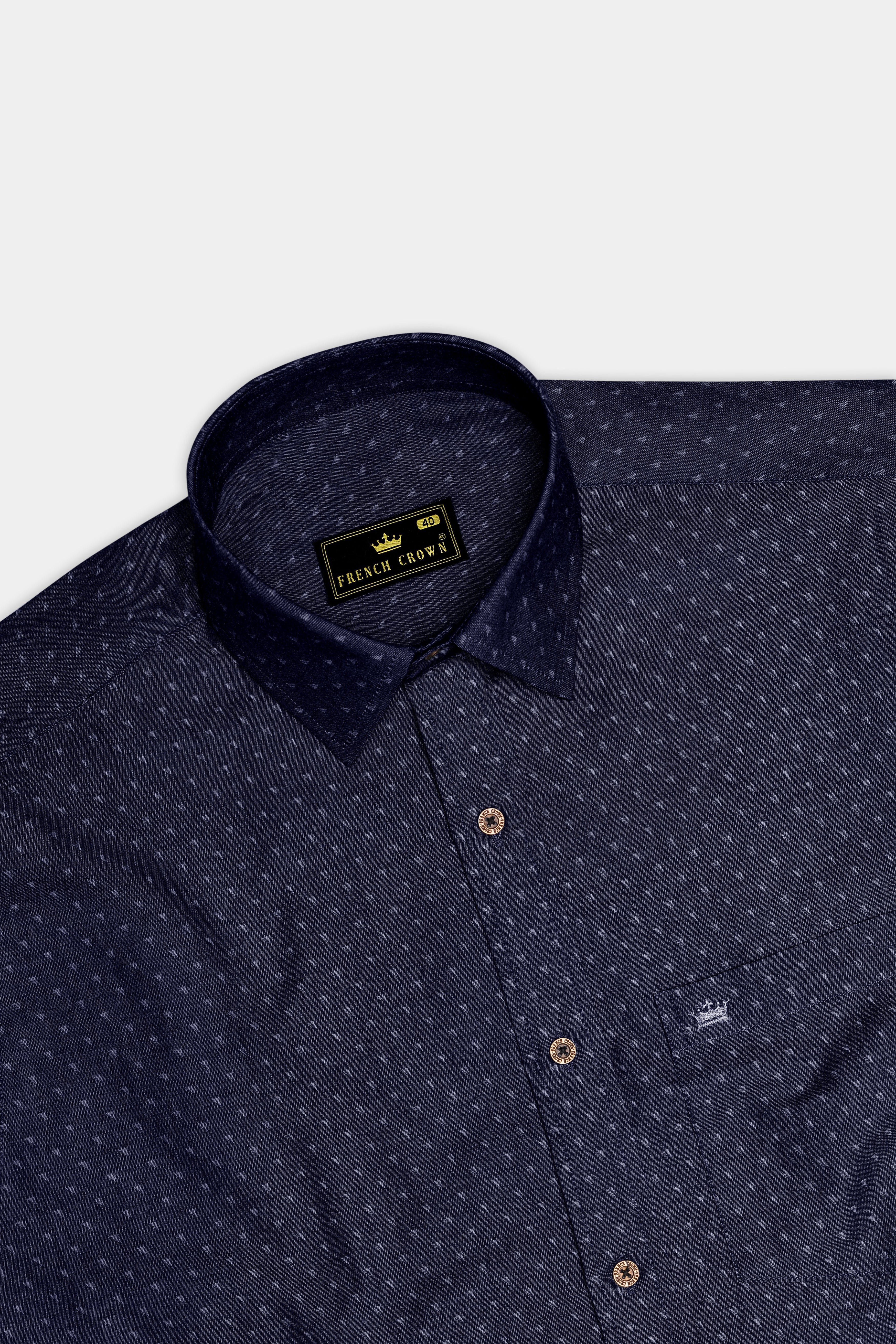 Triastra-Cosmic Denim Blue Triangle Dobby Textured Super Soft Premium Cotton Casual Shirt