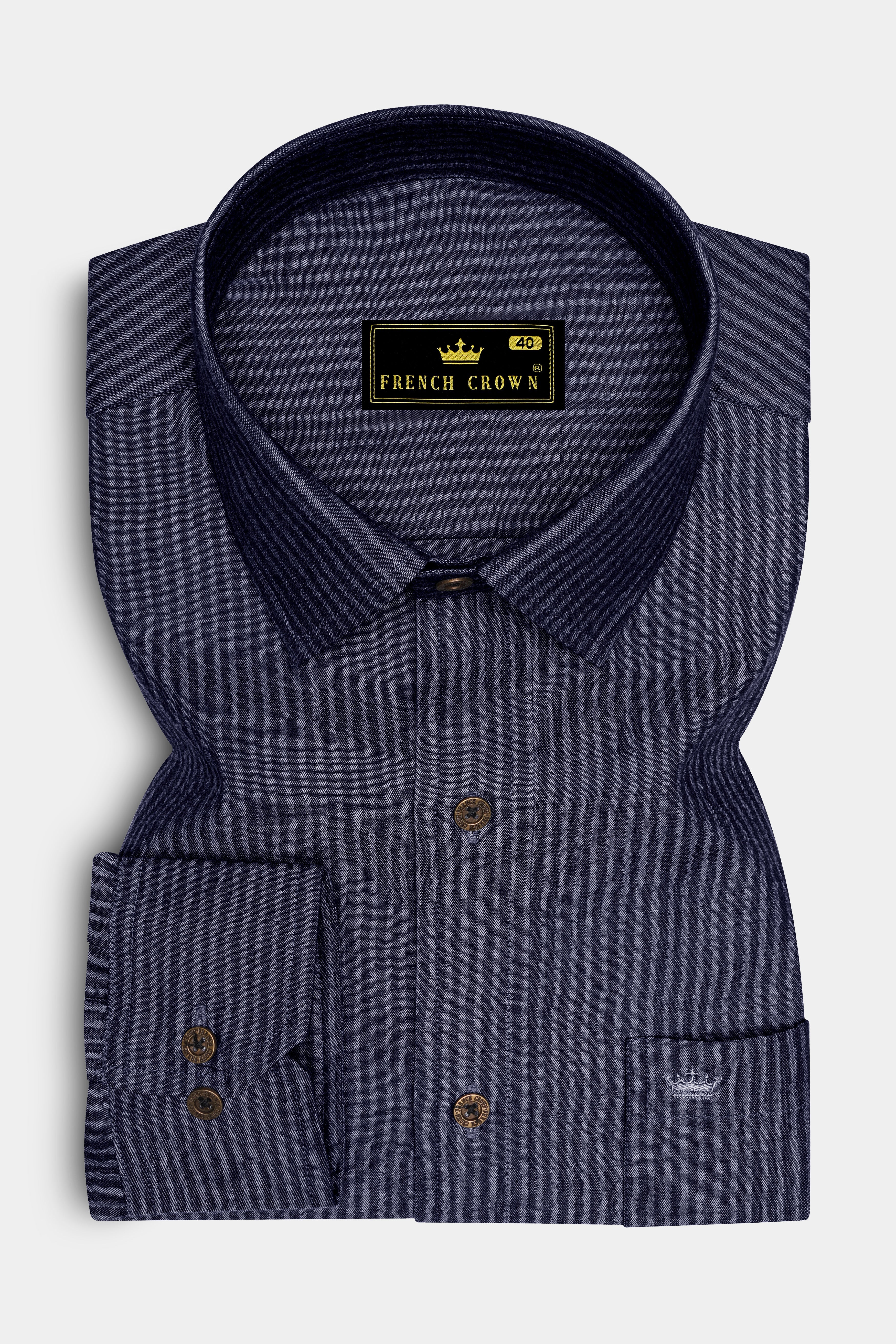 Striora-Graphite Denim Blue Striped Super Soft Premium Cotton Casual Shirt