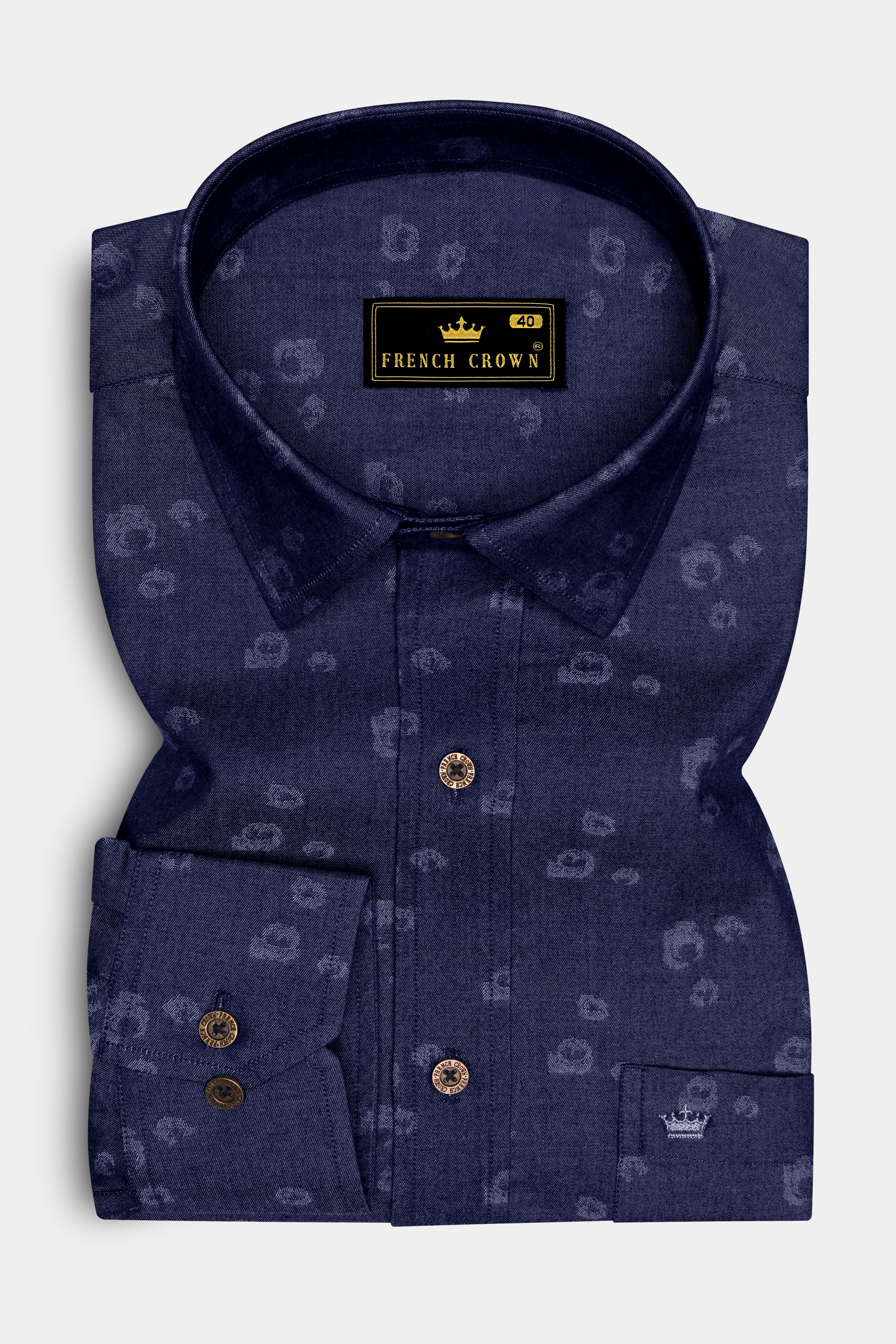 Noctiflora-Eclipse Denim Blue Abstract Floral Printed Super Soft Premium Cotton Casual Shirt