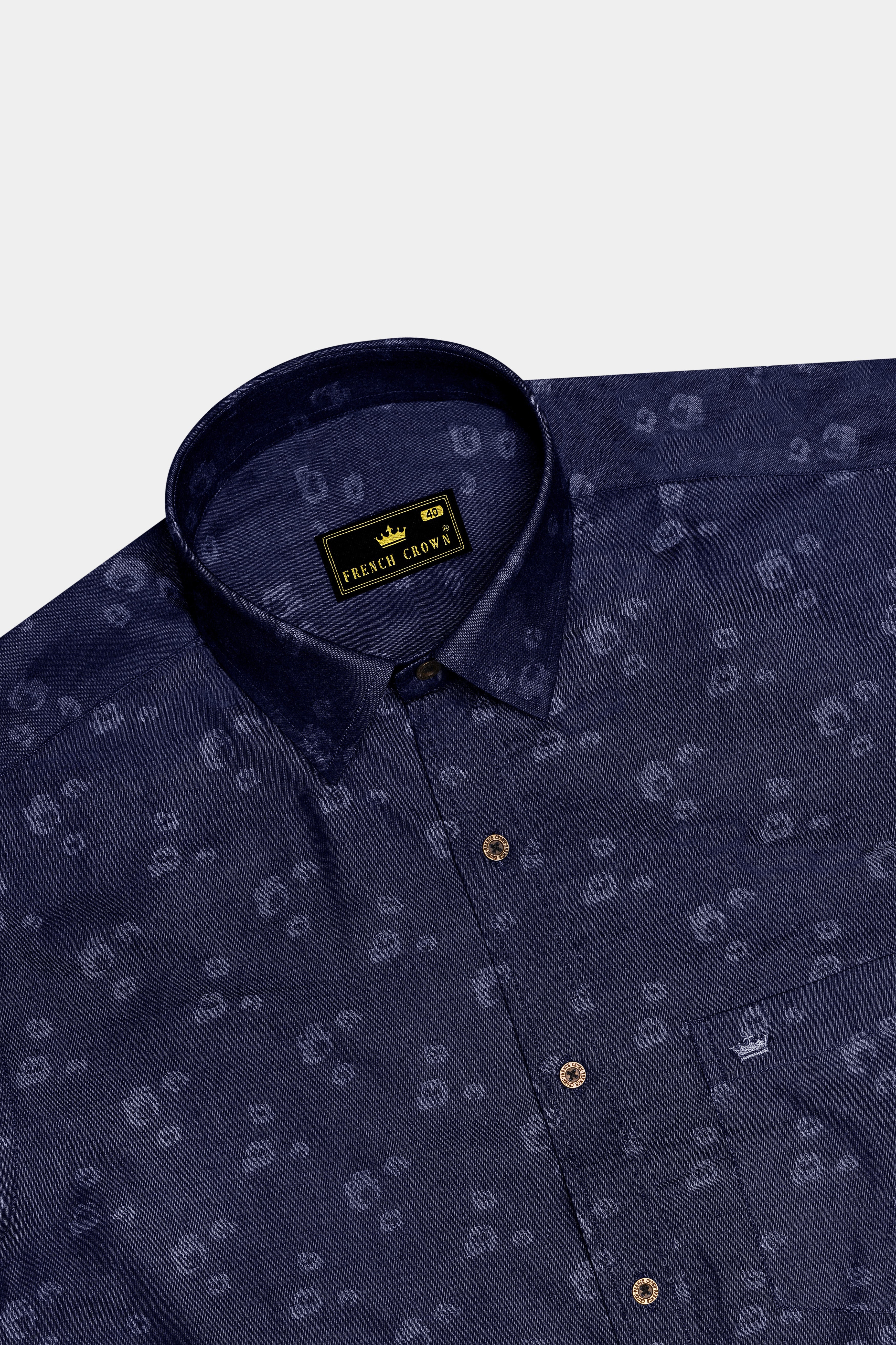 Noctiflora-Eclipse Denim Blue Abstract Floral Printed Super Soft Premium Cotton Casual Shirt