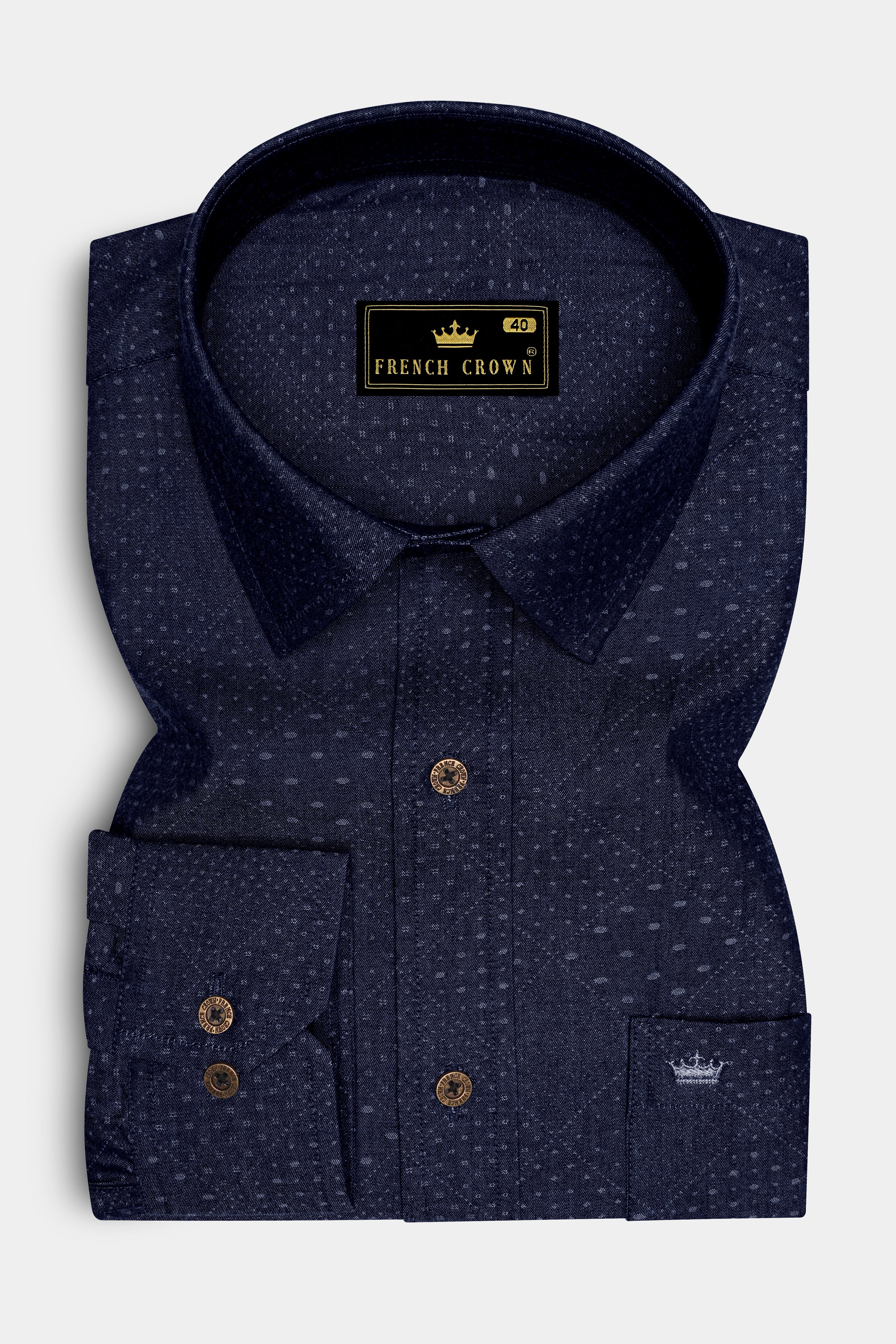 Noivell-Noir Denim Blue Dotted Printed Super Soft Premium Cotton Casual Shirt