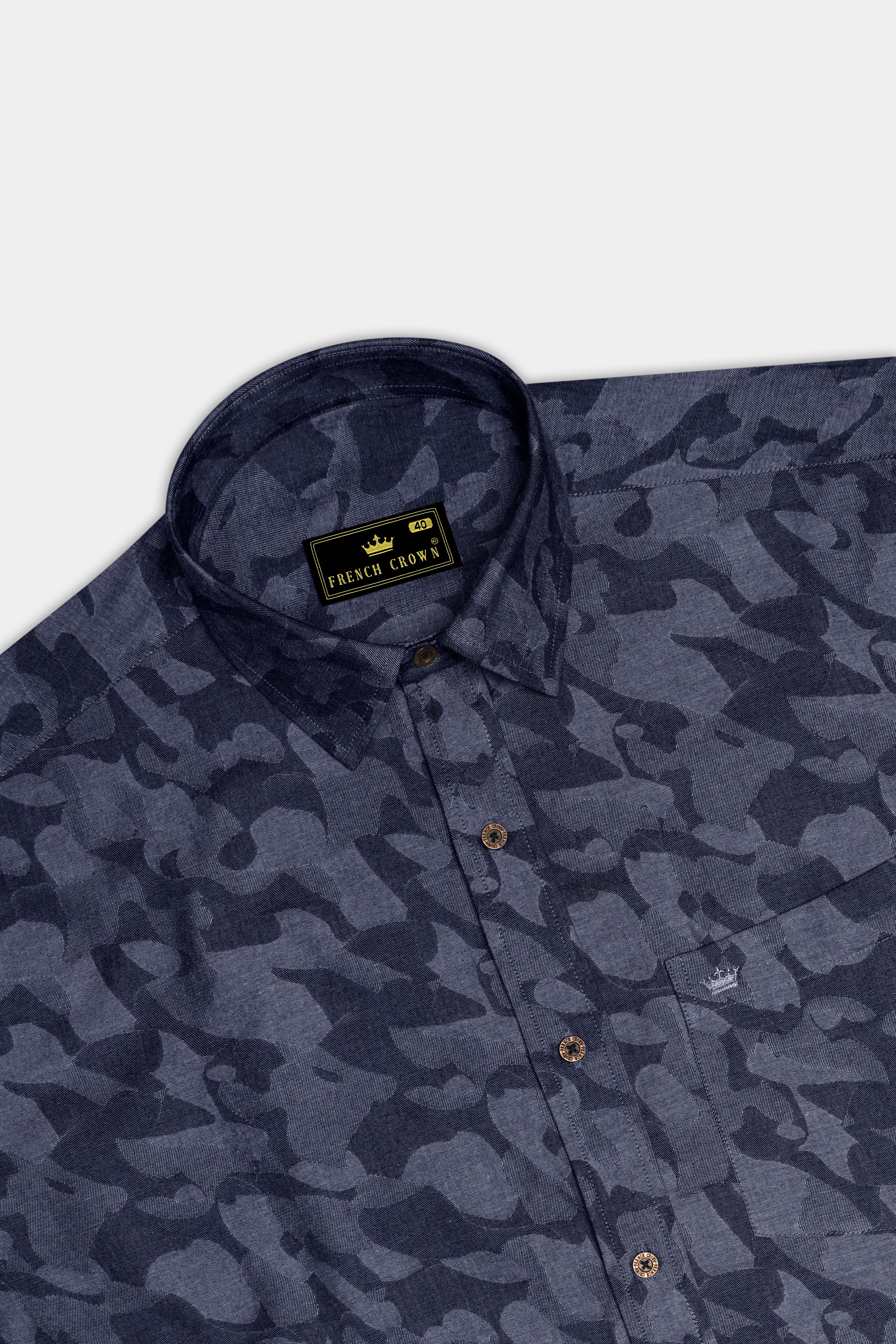 Denicrest-Sapphire Denim Blue Camouflage Printed Super Soft Premium Cotton Casual Shirt