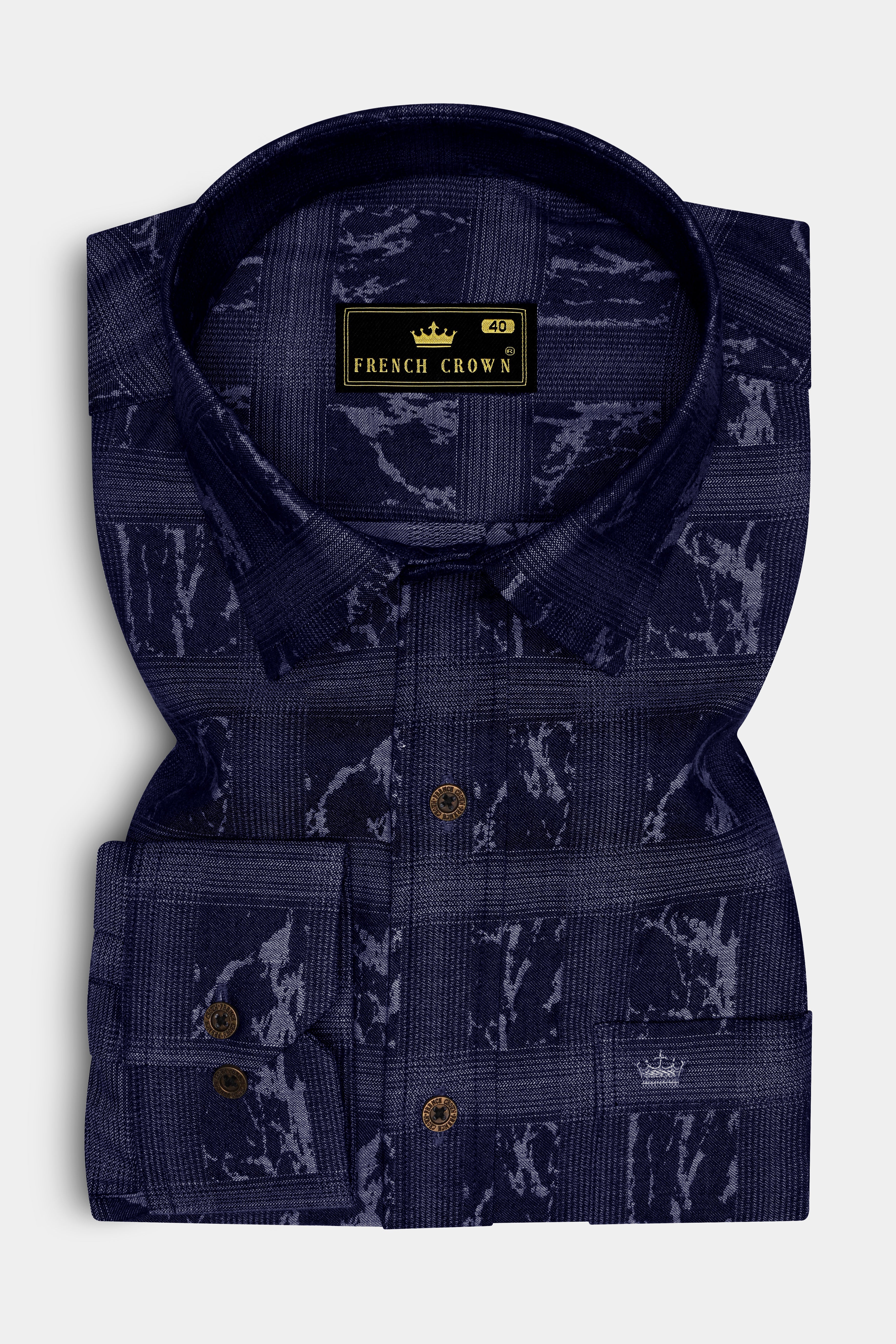 Noctimar-Ocean Noir Denim Blue Abstract Printed Super Soft Premium Cotton Casual Shirt