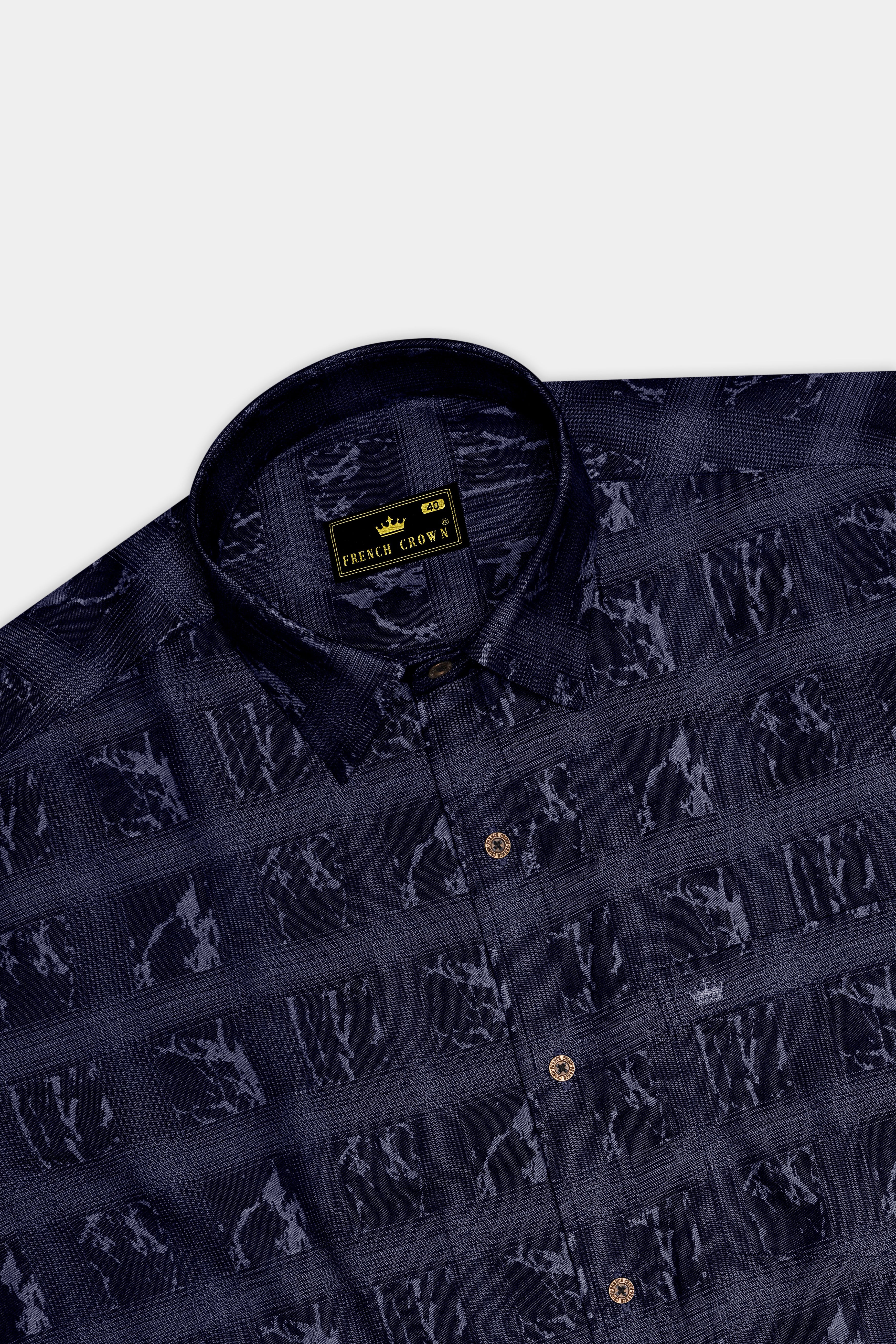 Noctimar-Ocean Noir Denim Blue Abstract Printed Super Soft Premium Cotton Casual Shirt