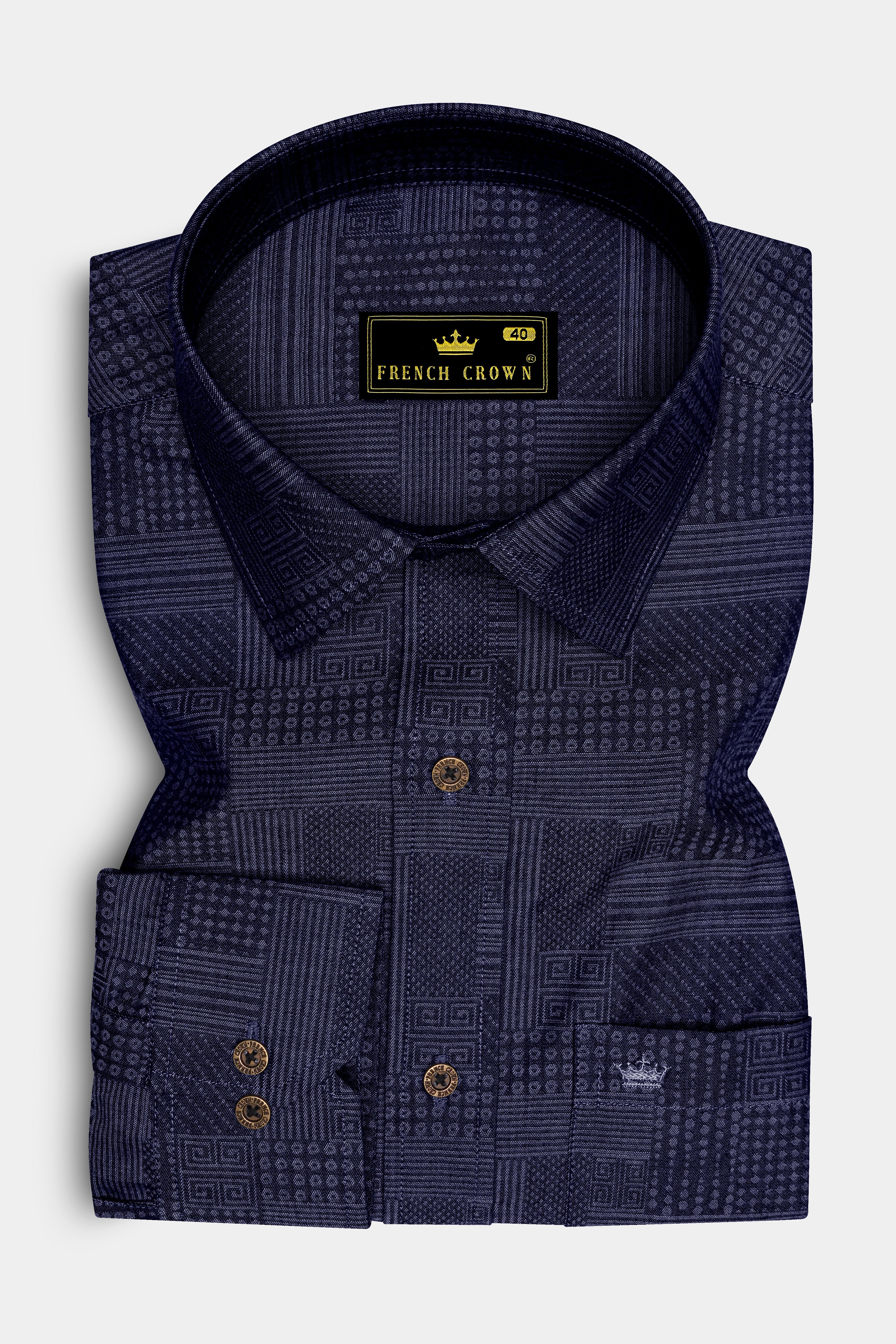 Denivell-Heritage Denim Blue Geometric Printed Super Soft Premium Cotton Casual Shirt