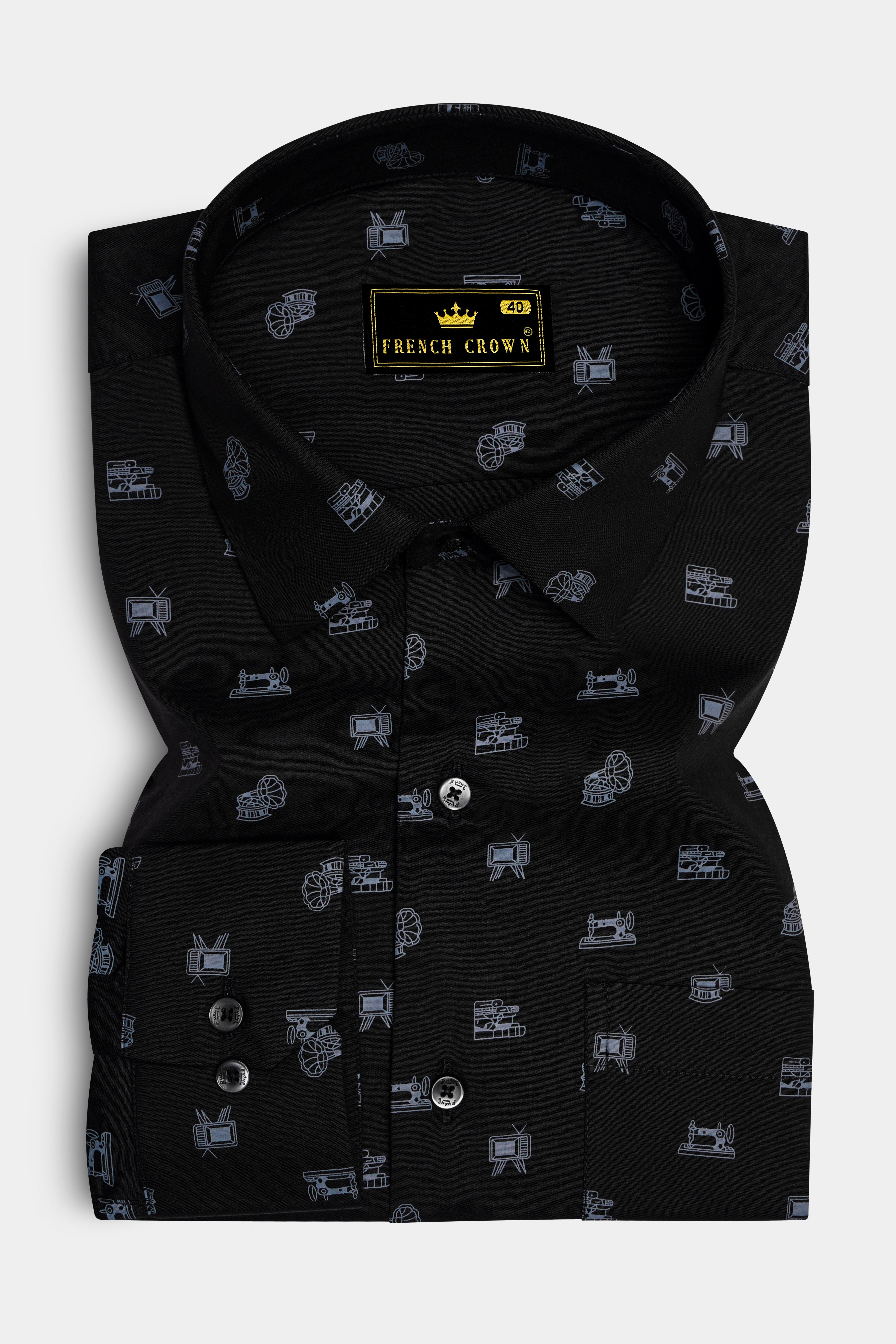 Vintcrest-Bunker Black Vintage Icons Printed Super Soft Premium Cotton Semi Formal Shirt