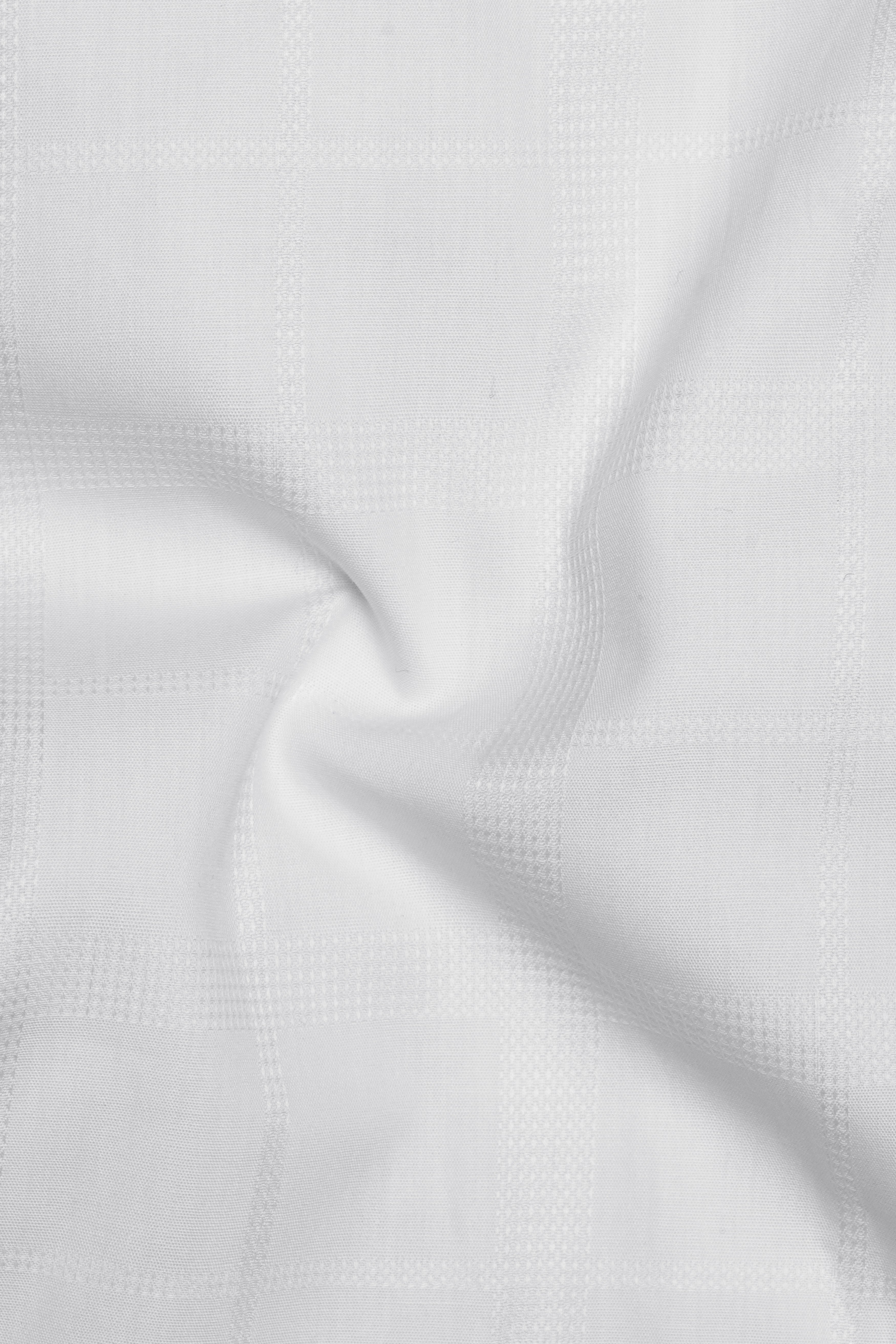 Ivovira-Bright White Dobby Textured Premium Giza Cotton Semi Formal Mandarin Shirt