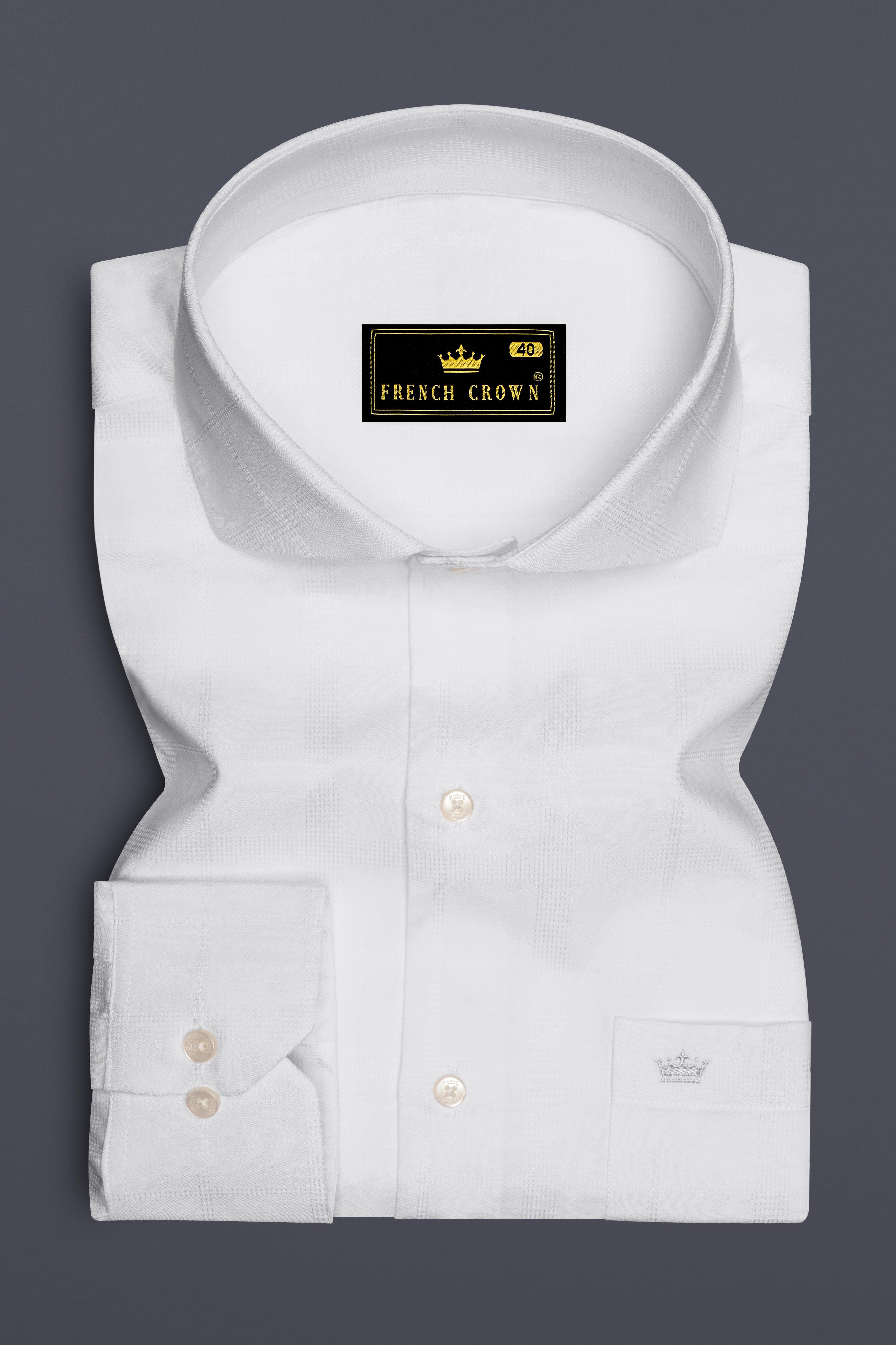 Ivovira-Bright White Dobby Textured Premium Giza Cotton Cut Away Dress Shirt