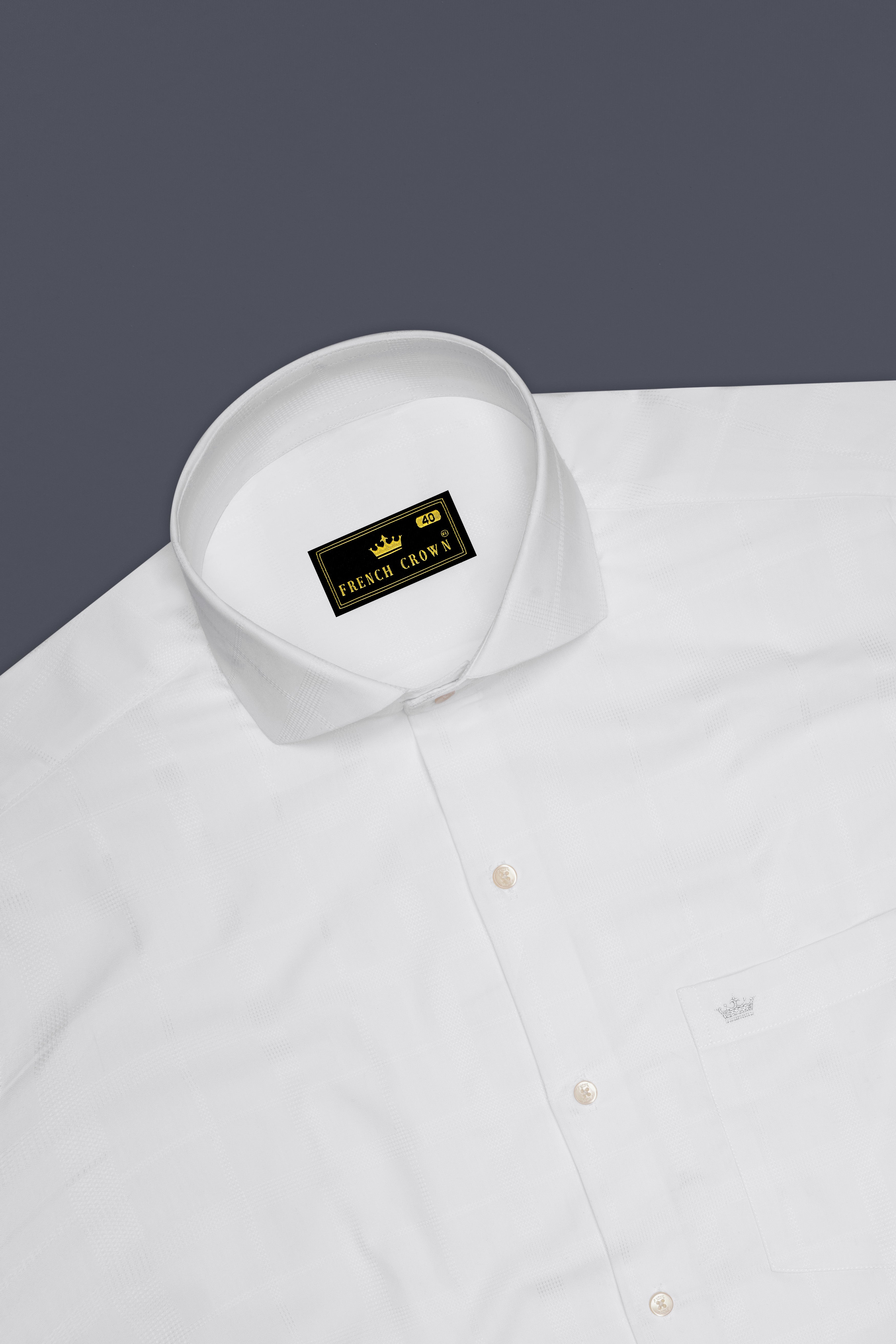 Ivovira-Bright White Dobby Textured Premium Giza Cotton Cut Away Dress Shirt