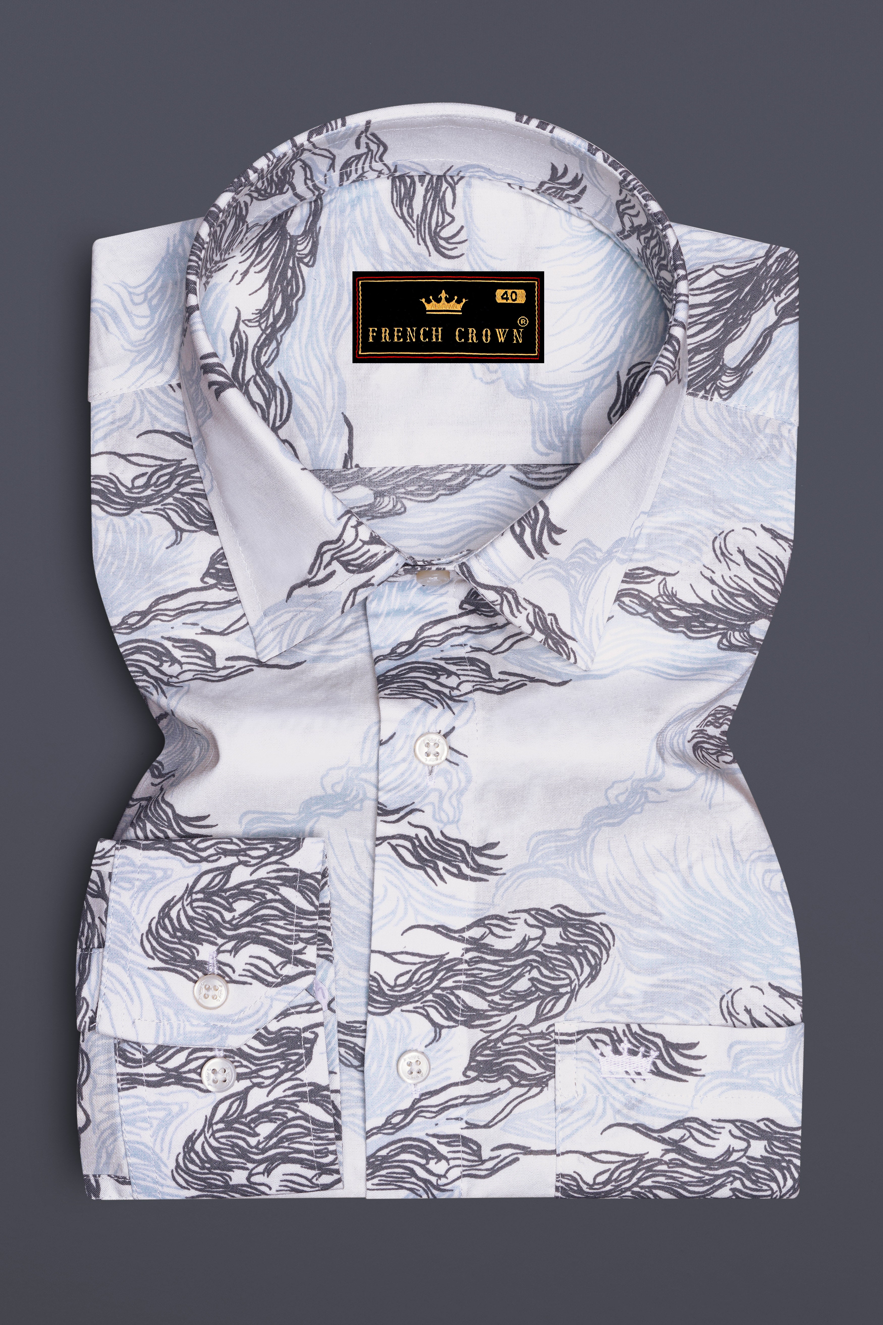 Aquivra-Bright White And Blizzard Blue Storm Waves Printed Super Soft Premium Cotton Casual Shirt