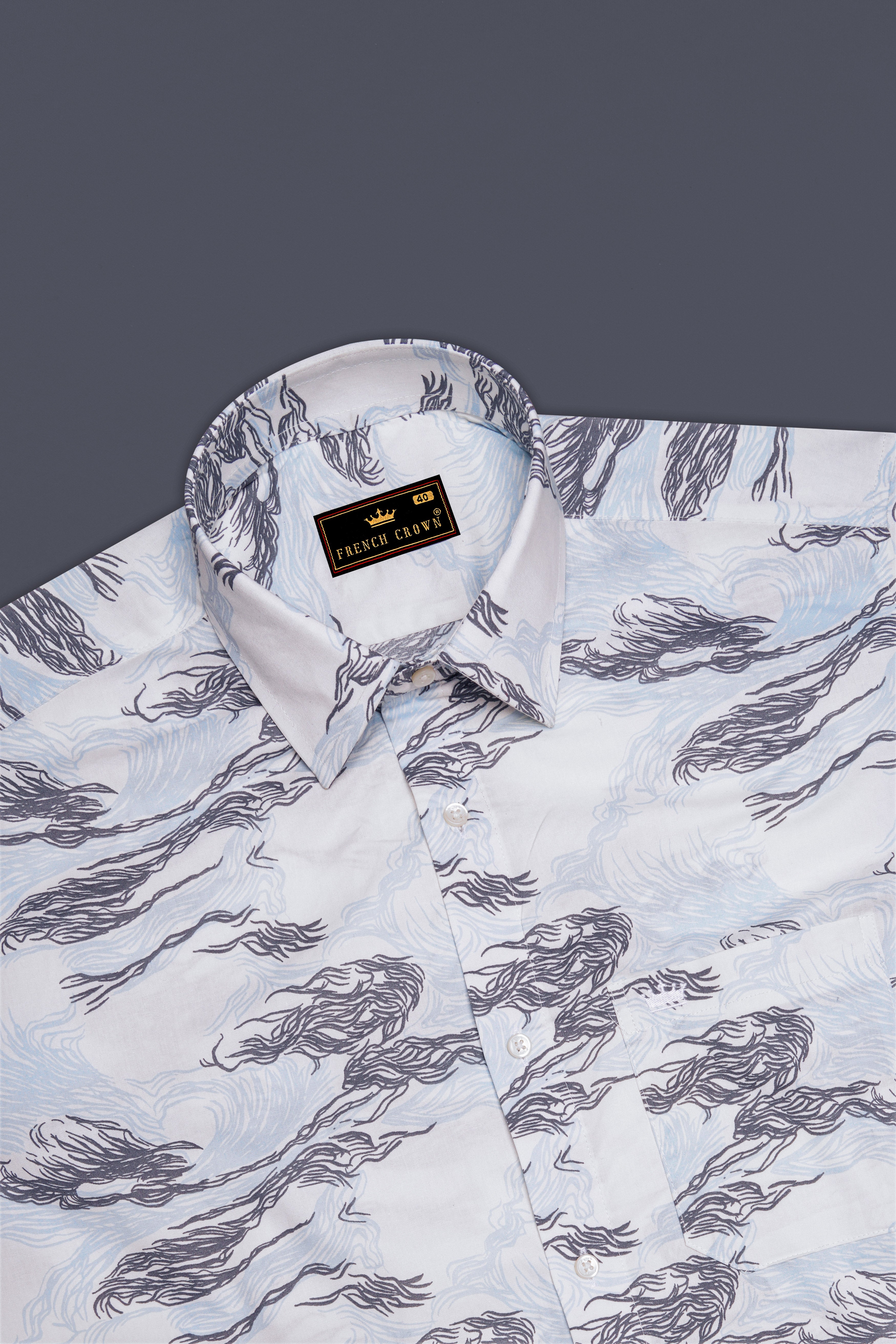Aquivra-Bright White And Blizzard Blue Storm Waves Printed Super Soft Premium Cotton Casual Shirt
