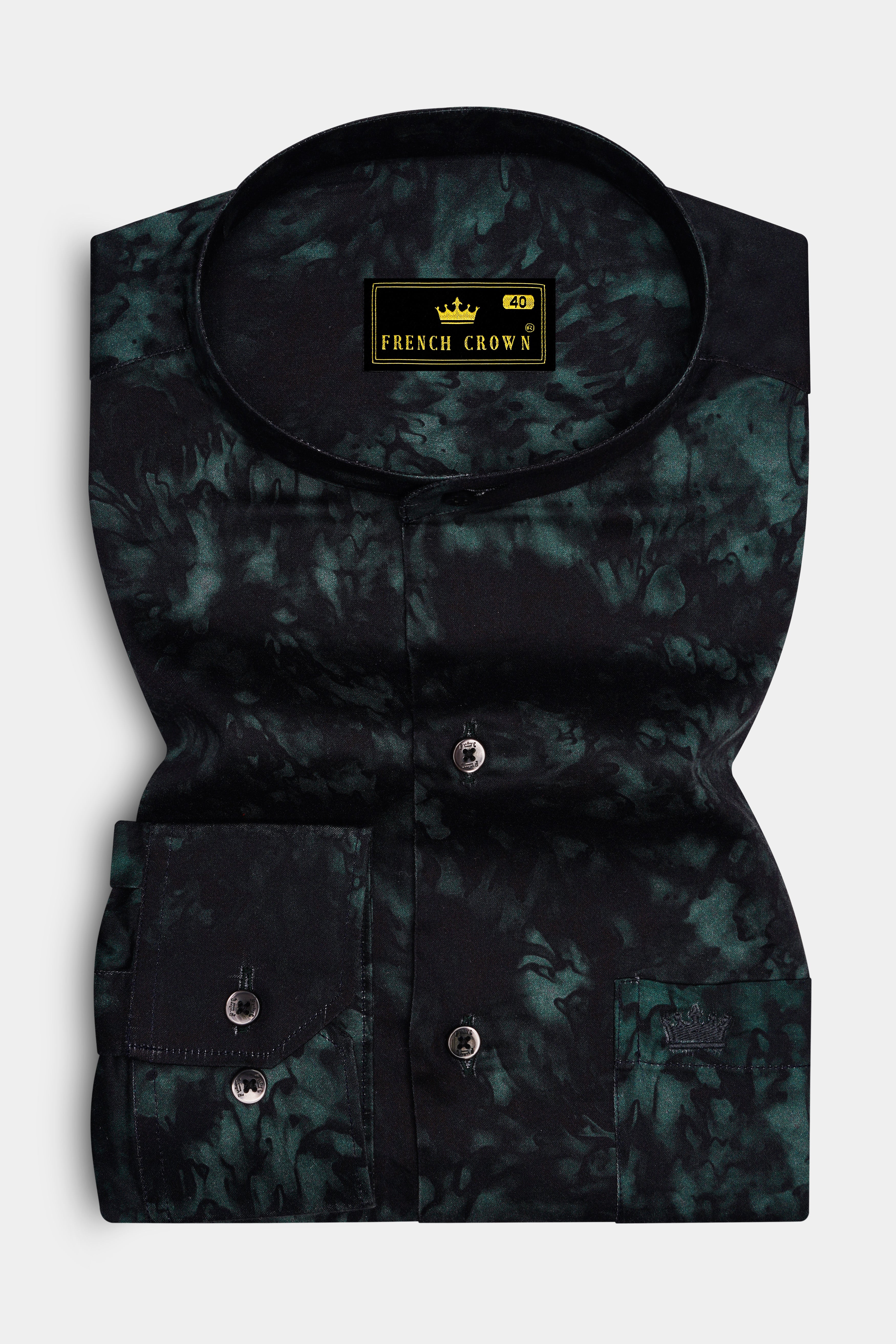 Emerivra-Bunker Black And Timber Green Emerald Smoke Printed Super Soft Premium Cotton Semi Formal Shirt