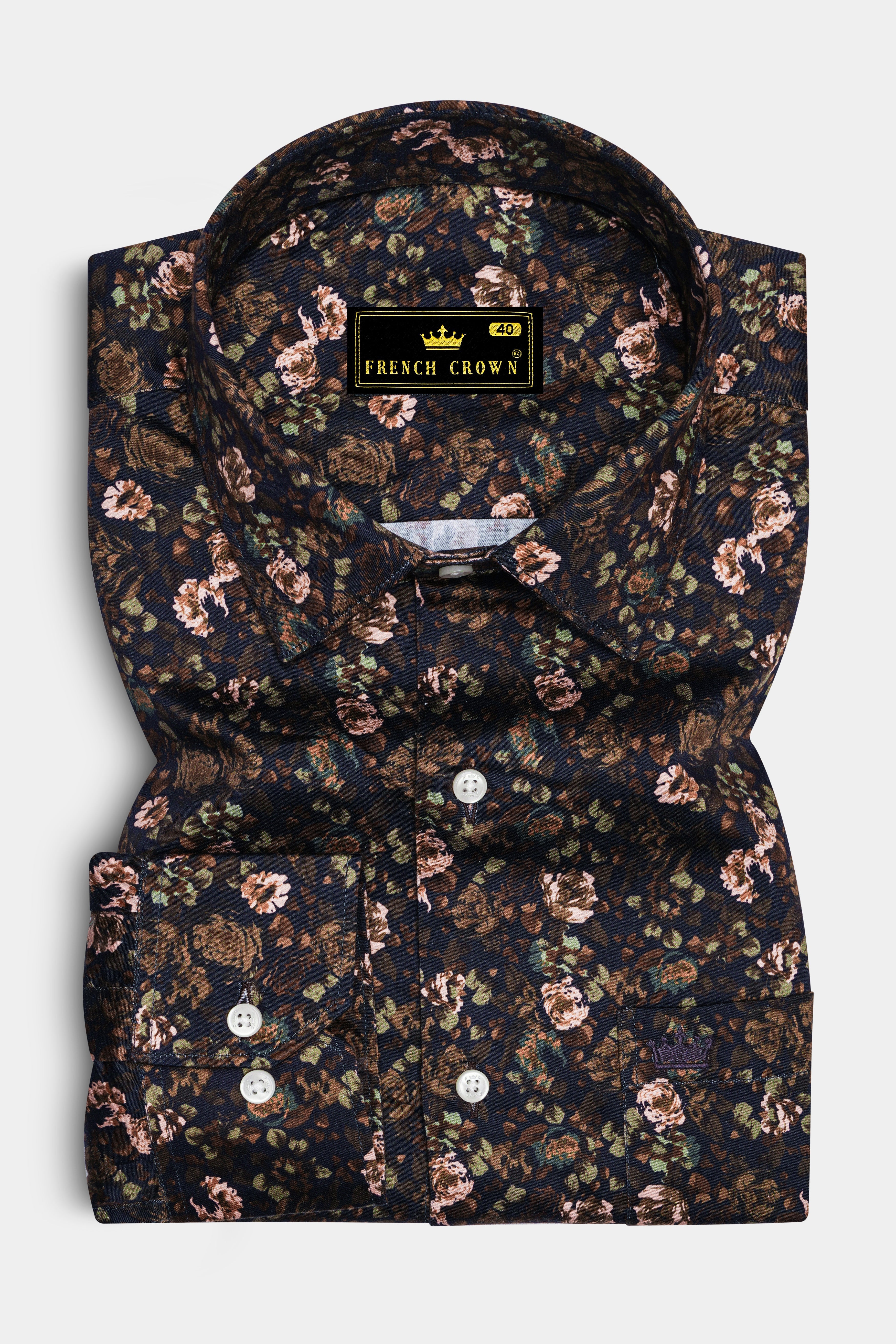 Eclora-Eclipse Brown Floral Printed Subtle Sheen Super Soft Premium Cotton Casual Shirt