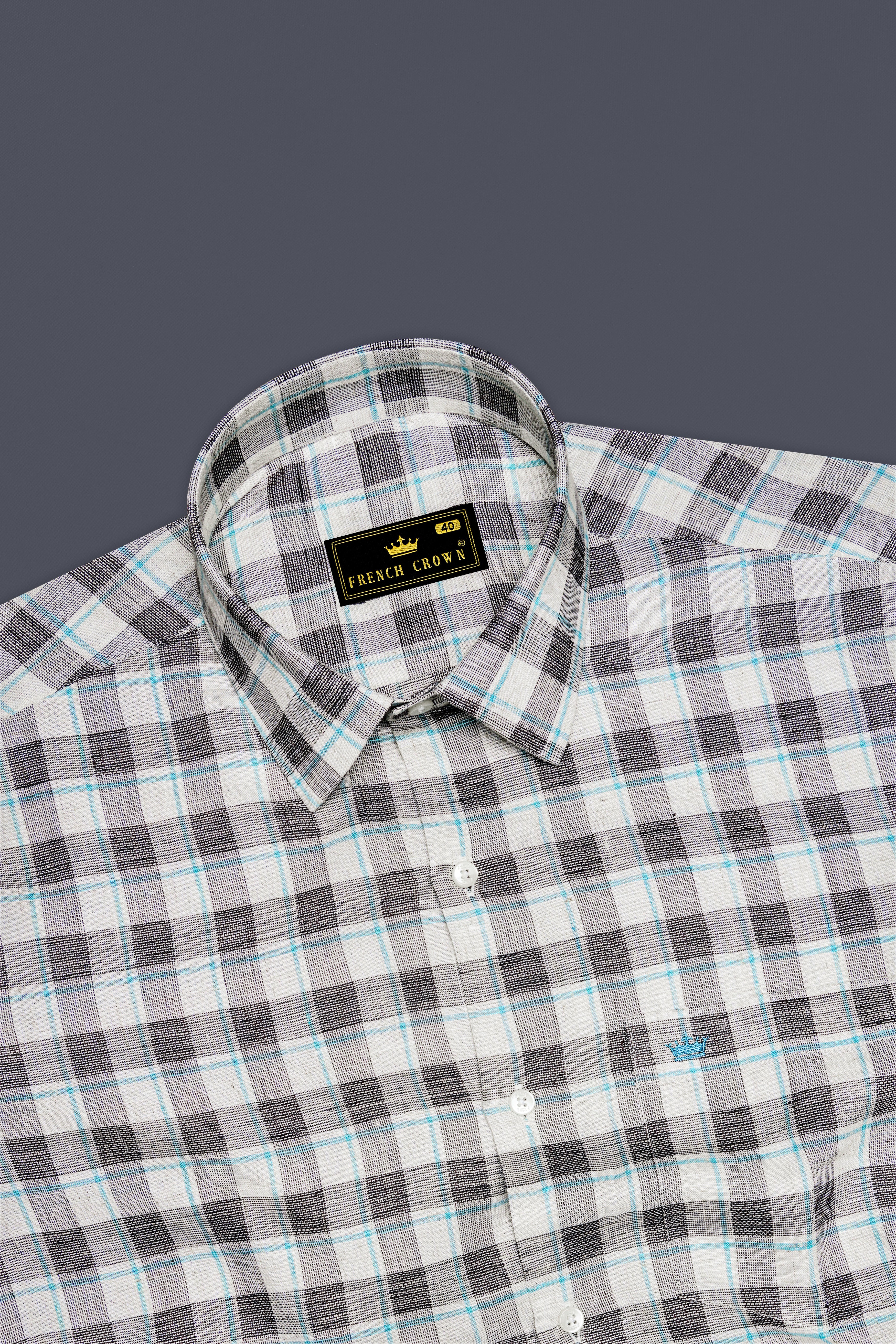 Alviano-Vista White And Horizon Blue Plaid Luxurious Linen Semi Formal Shirt