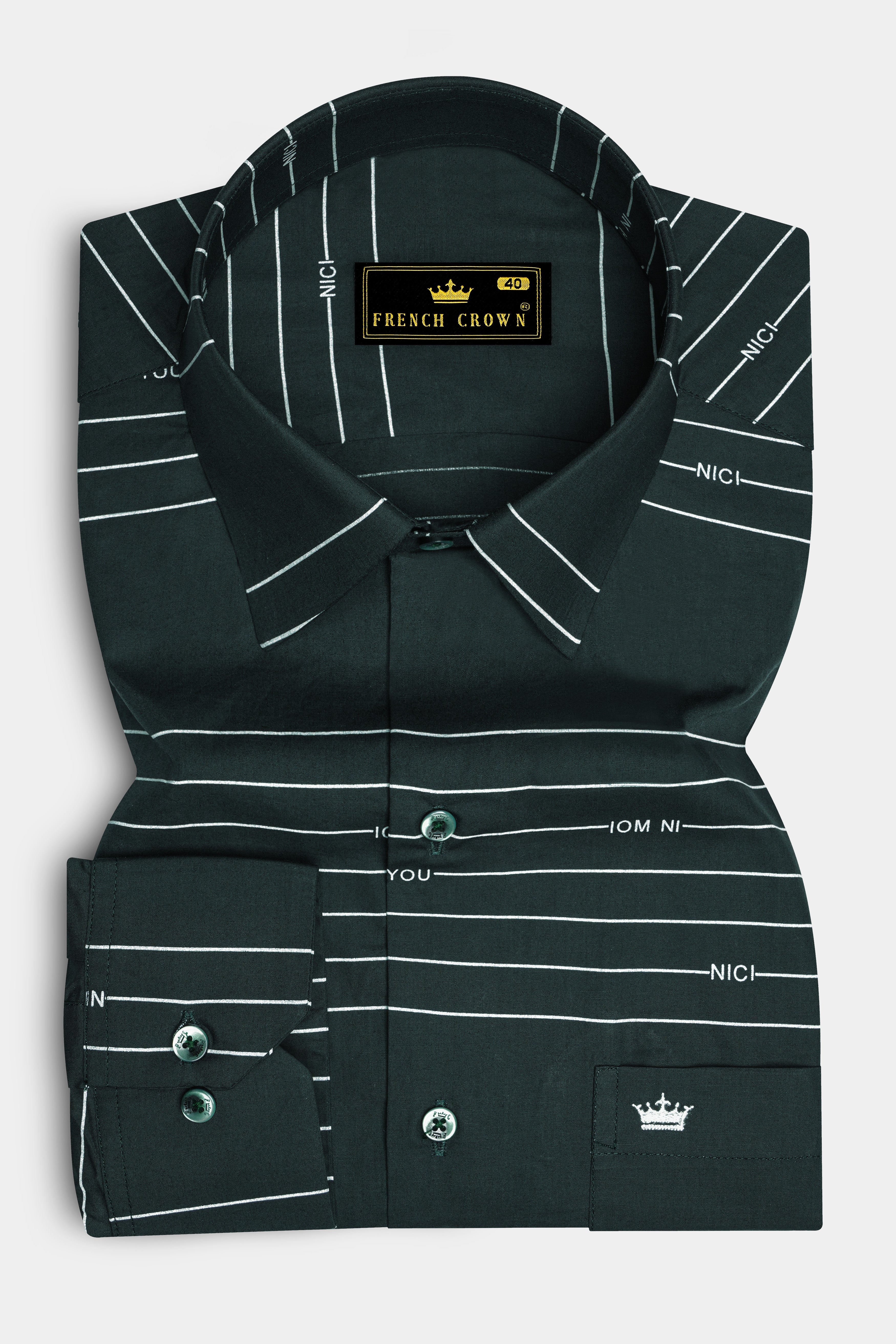 Linvoro-Timber Green Horizontal Stripes Super Soft Poplin Giza Cotton Dress Shirt