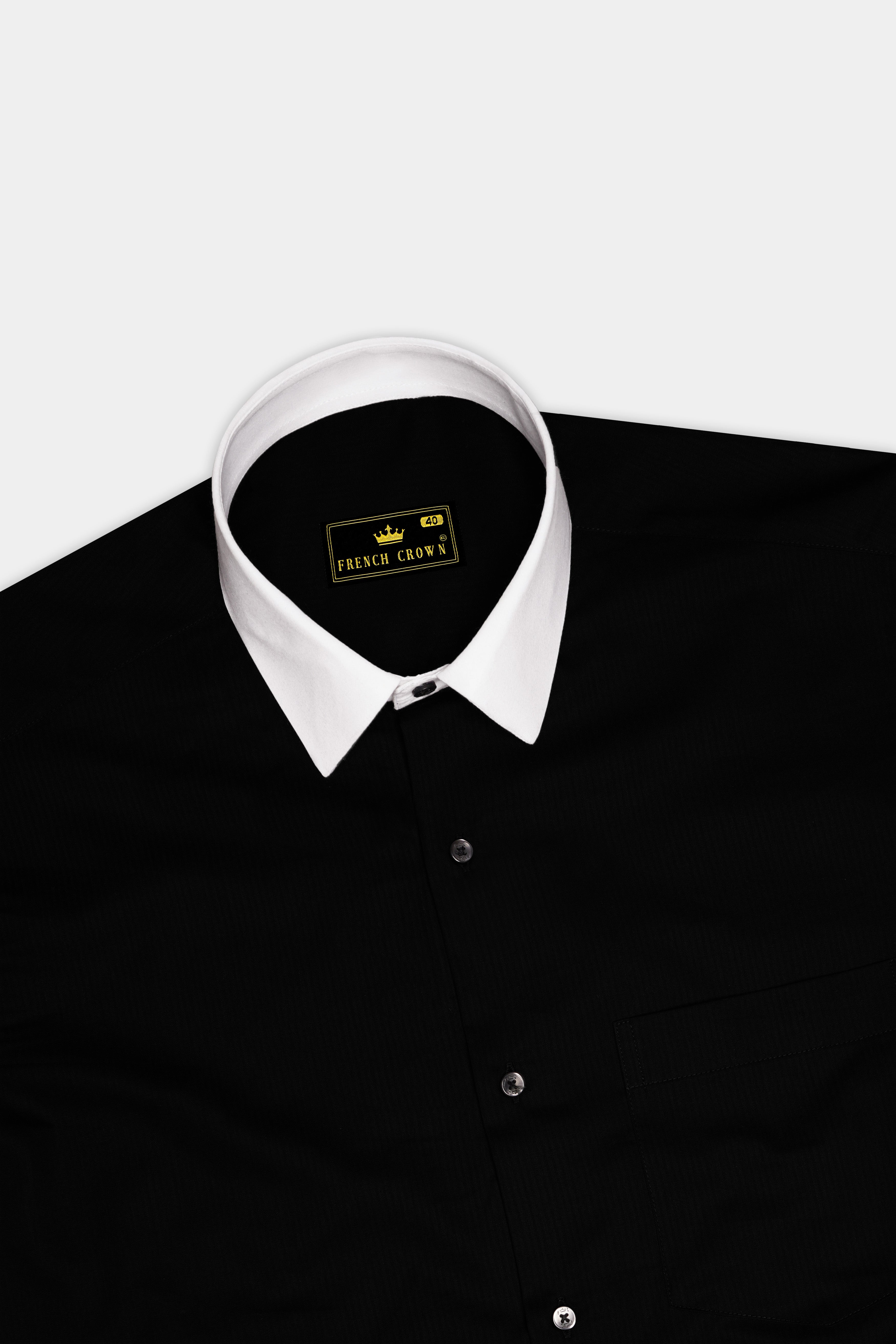 Nerbian-Jade Black Stretchable Twill Premium Cotton White Cuff Collar Dress Shirt