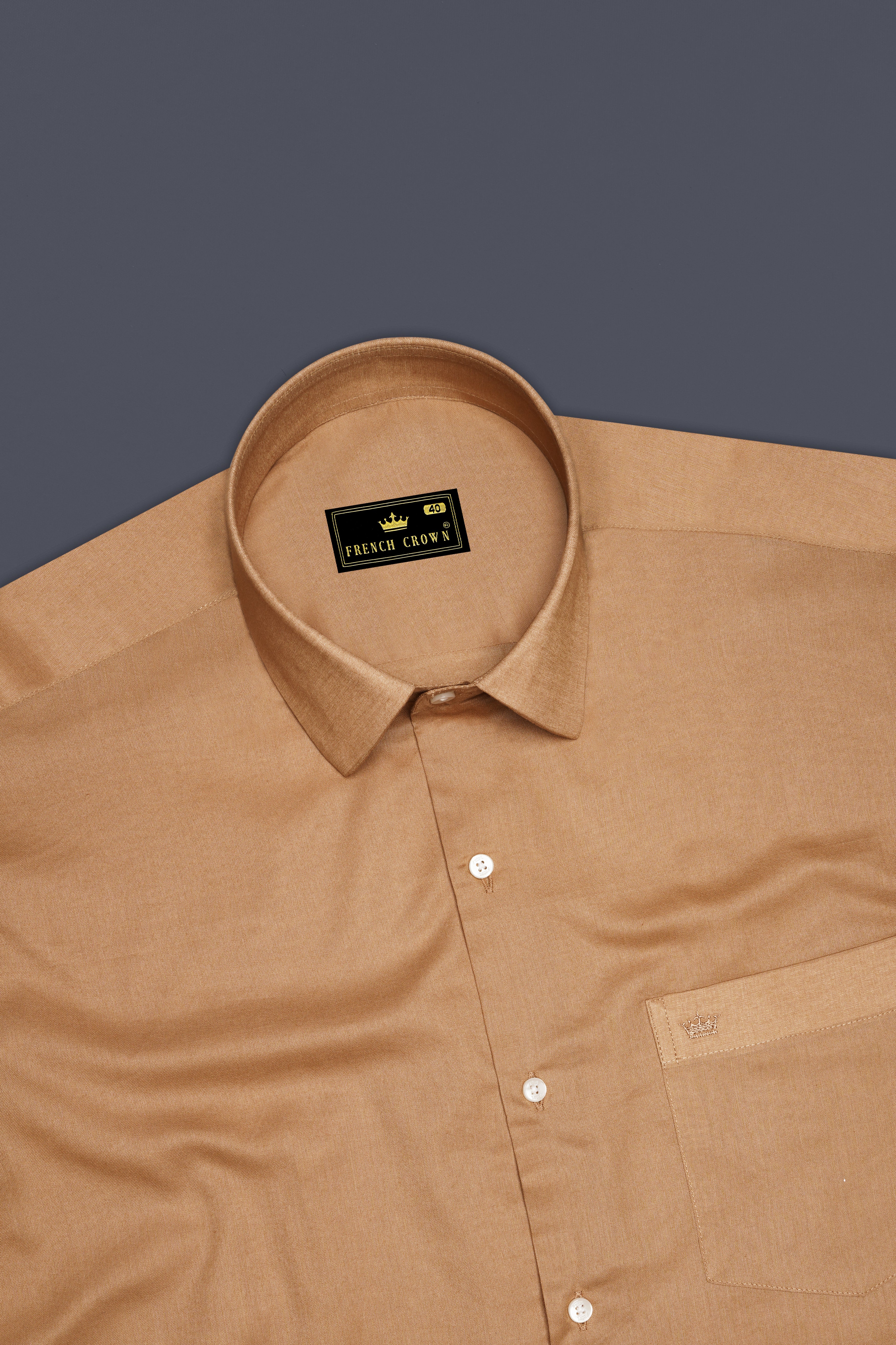 Cafreno-Sandy Brown Chambray Premium Cotton Dress Shirt