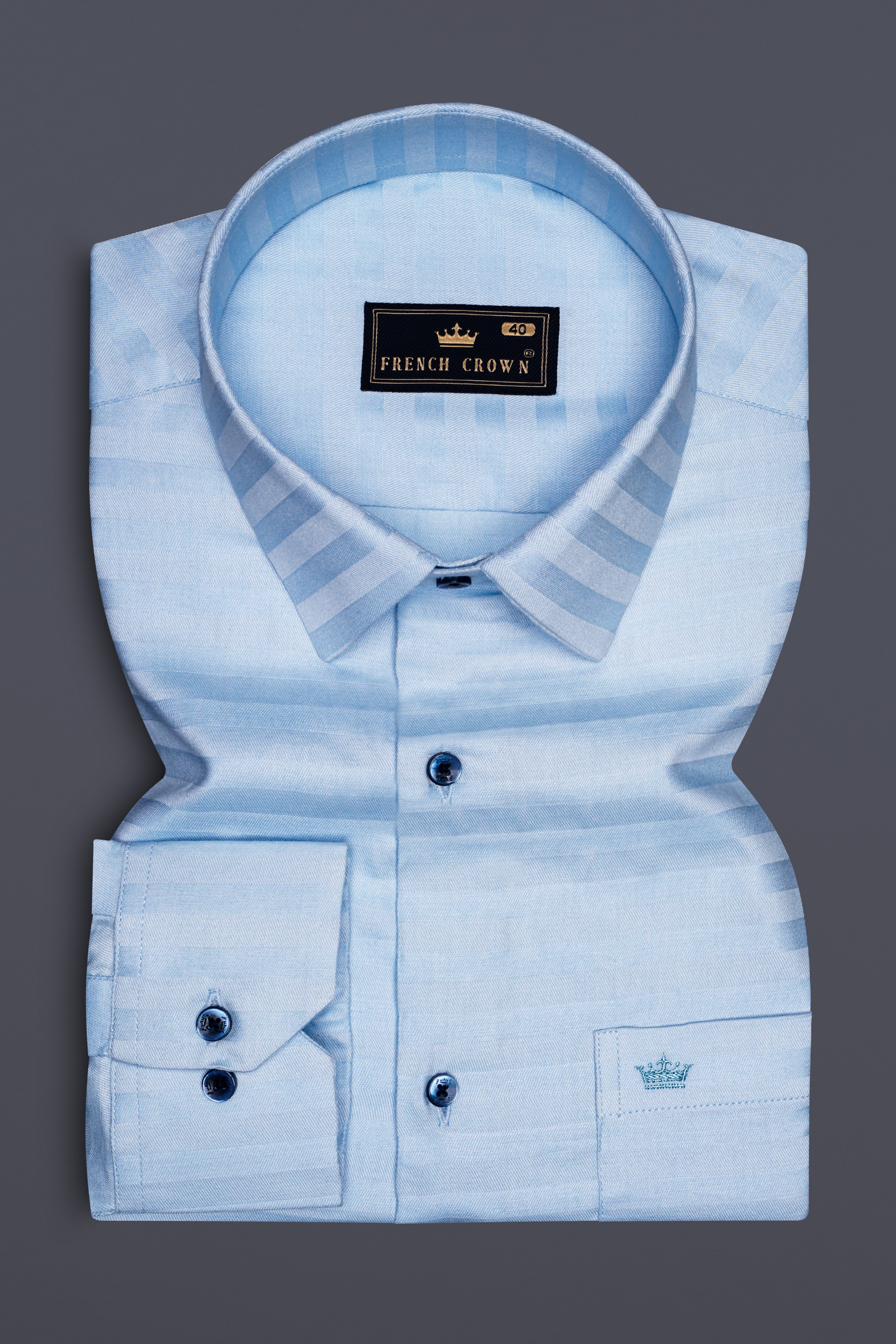 Monzaro-Moonstone Blue Horizontal Striped Jacquard Premium Cotton Dress Shirt