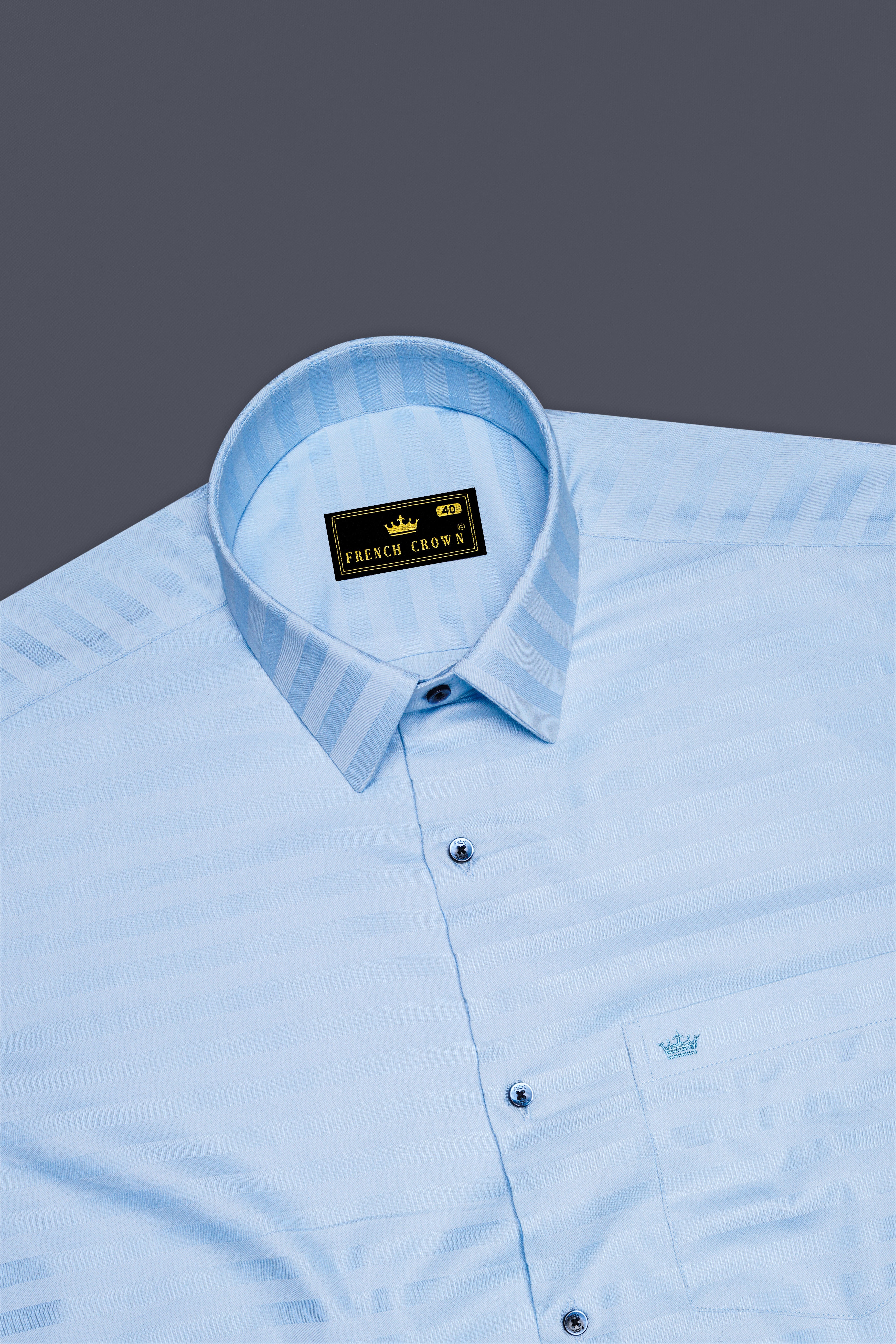 Monzaro-Moonstone Blue Horizontal Striped Jacquard Premium Cotton Dress Shirt