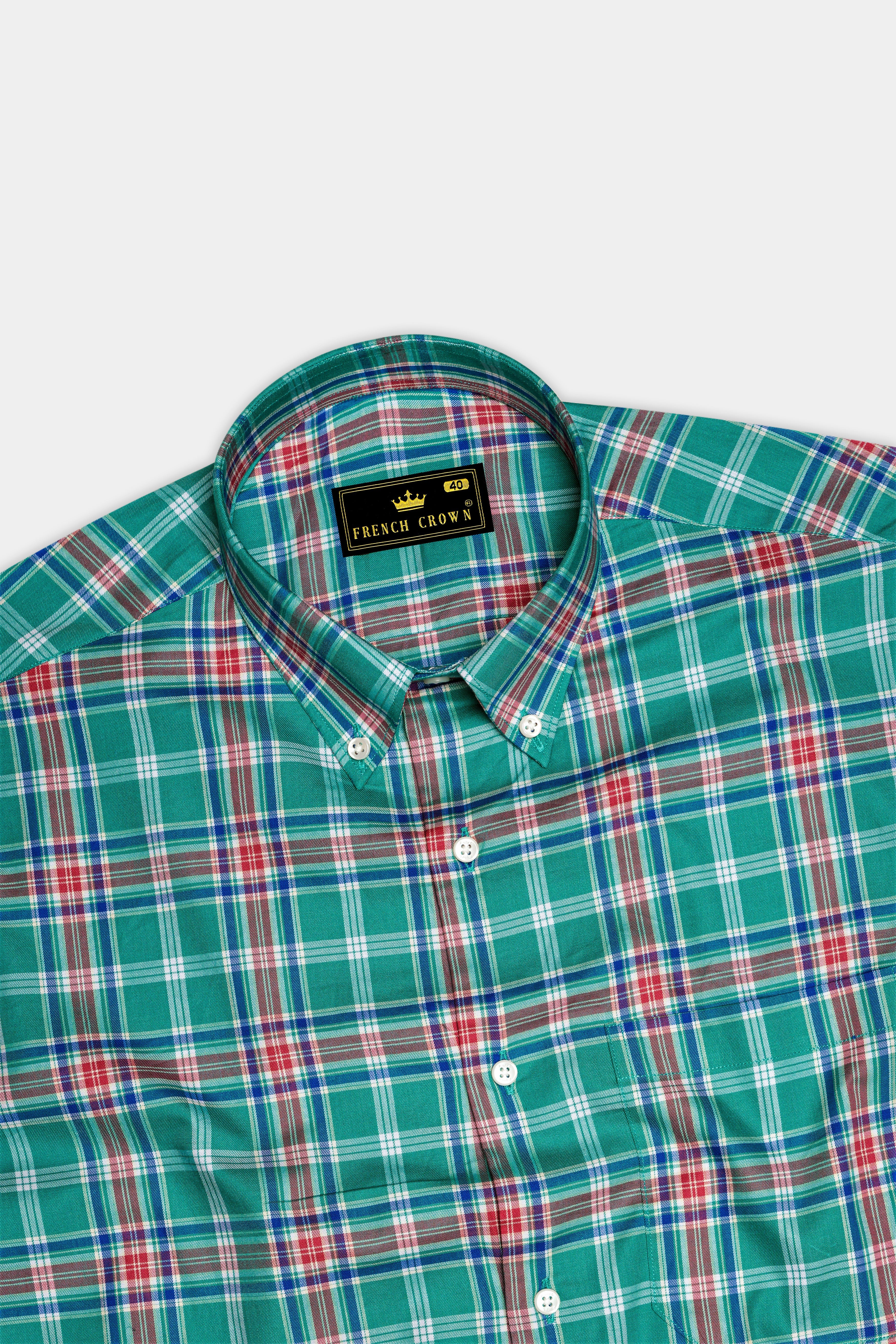 Cranivo-Eif Green And Cranberry Pink Plaid Twill Premium Cotton Semi Formal Shirt