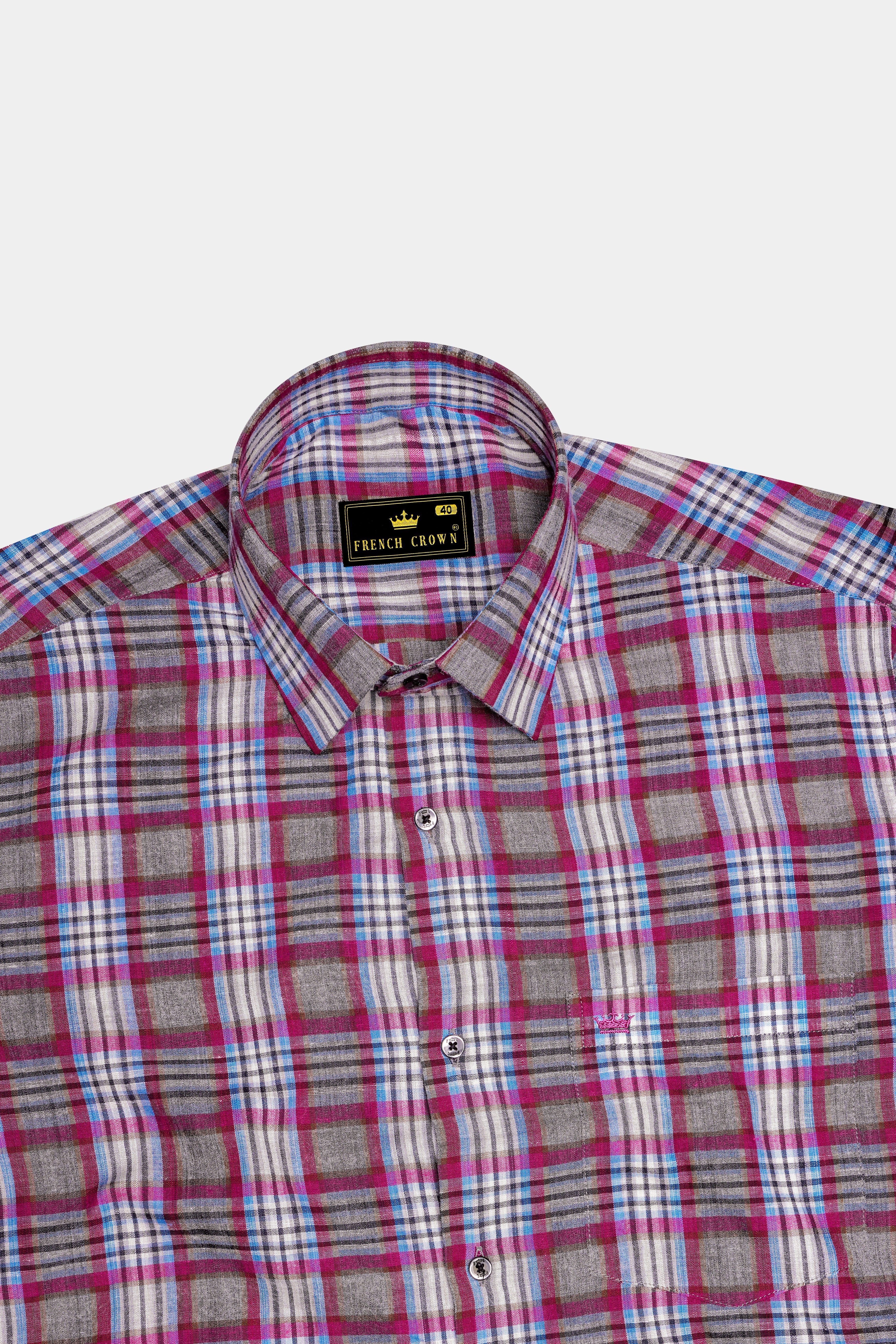 Umbrora-Cloudy Gray And Jazzberry Pink Plaid Super Soft Premium Cotton Semi Formal Shirt