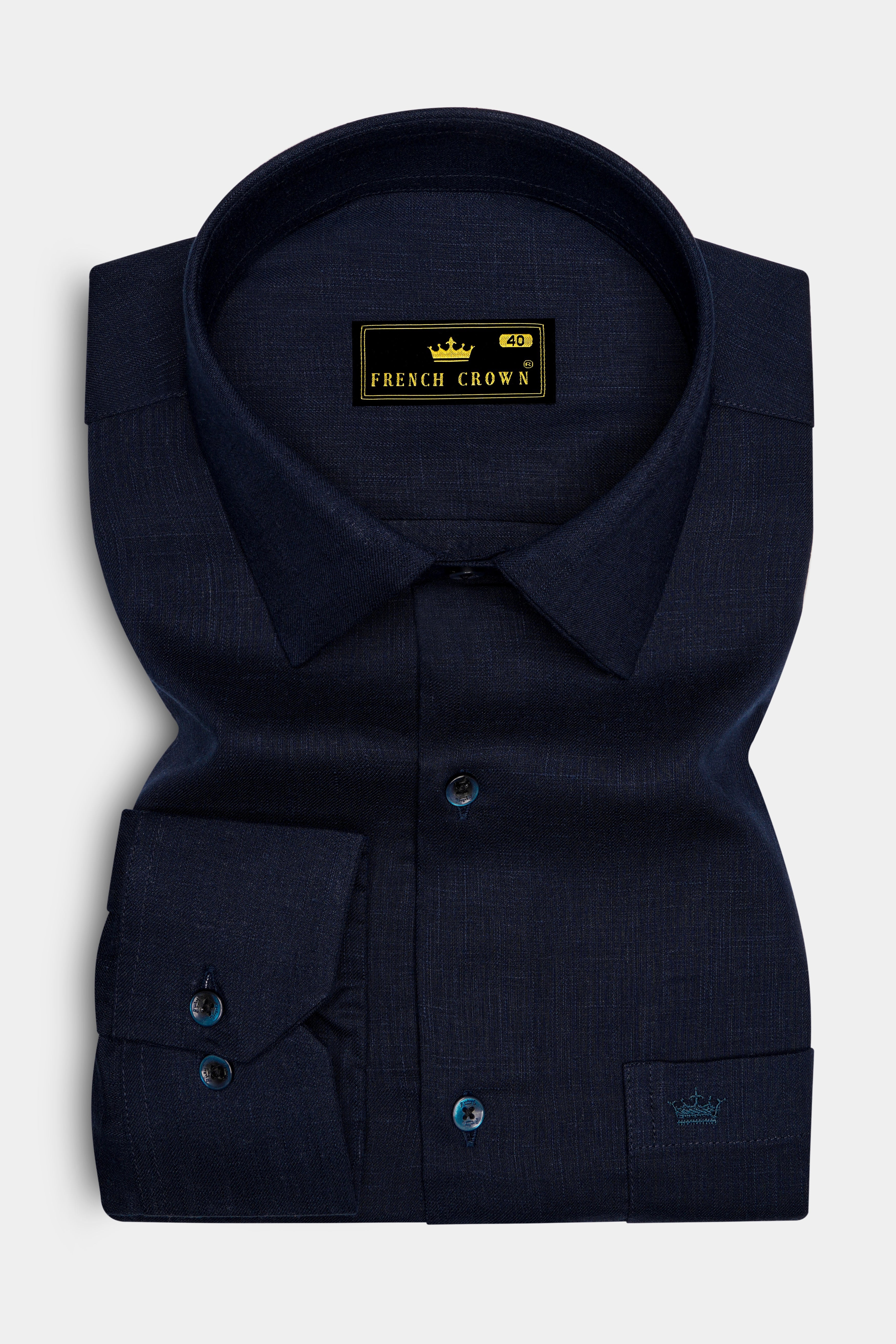 Azurven-Cinder Blue Luxurious Linen Dress Shirt