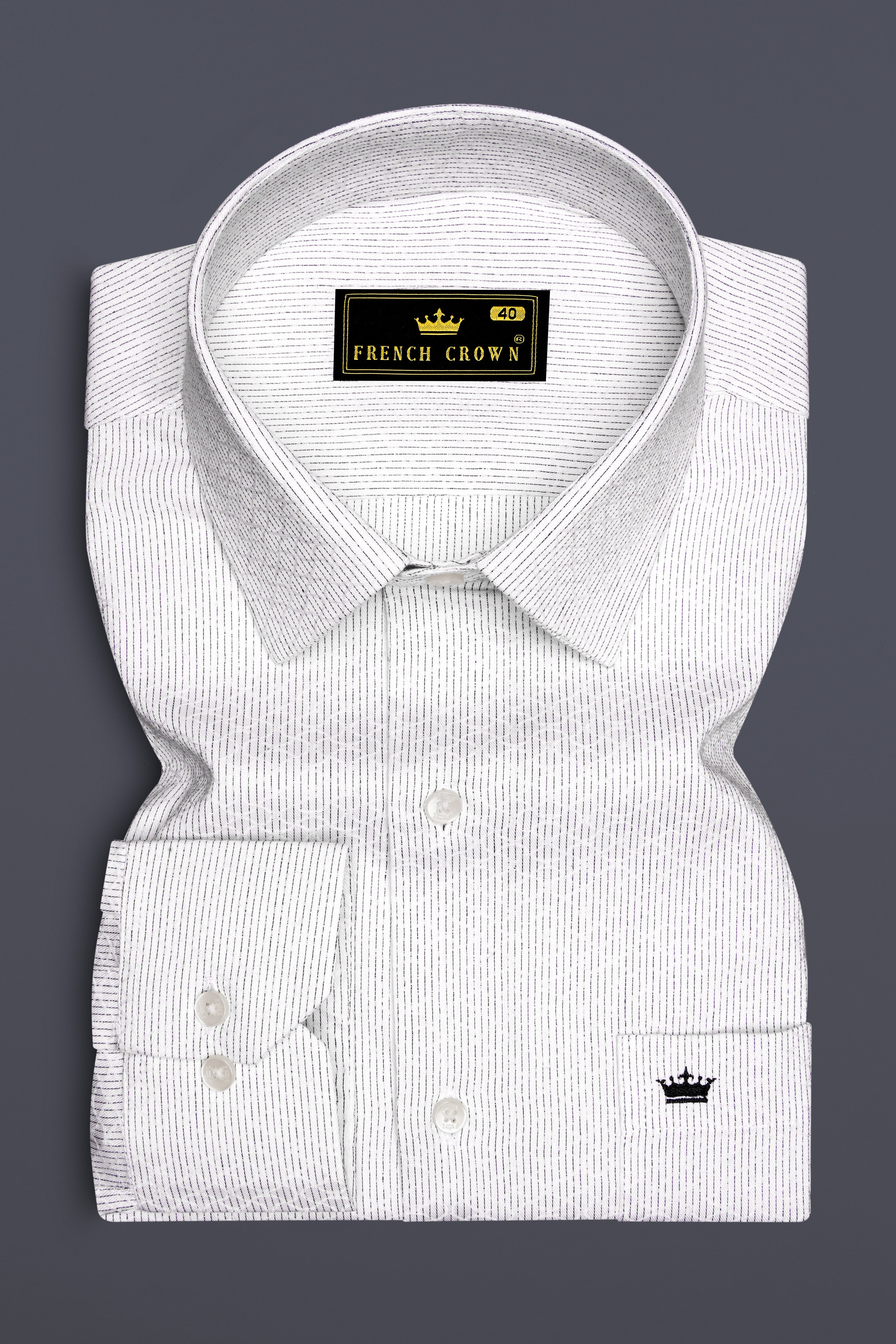 Alvesso-Bright White Pin Striped Dobby Textured Premium Giza Cotton Dress Shirt