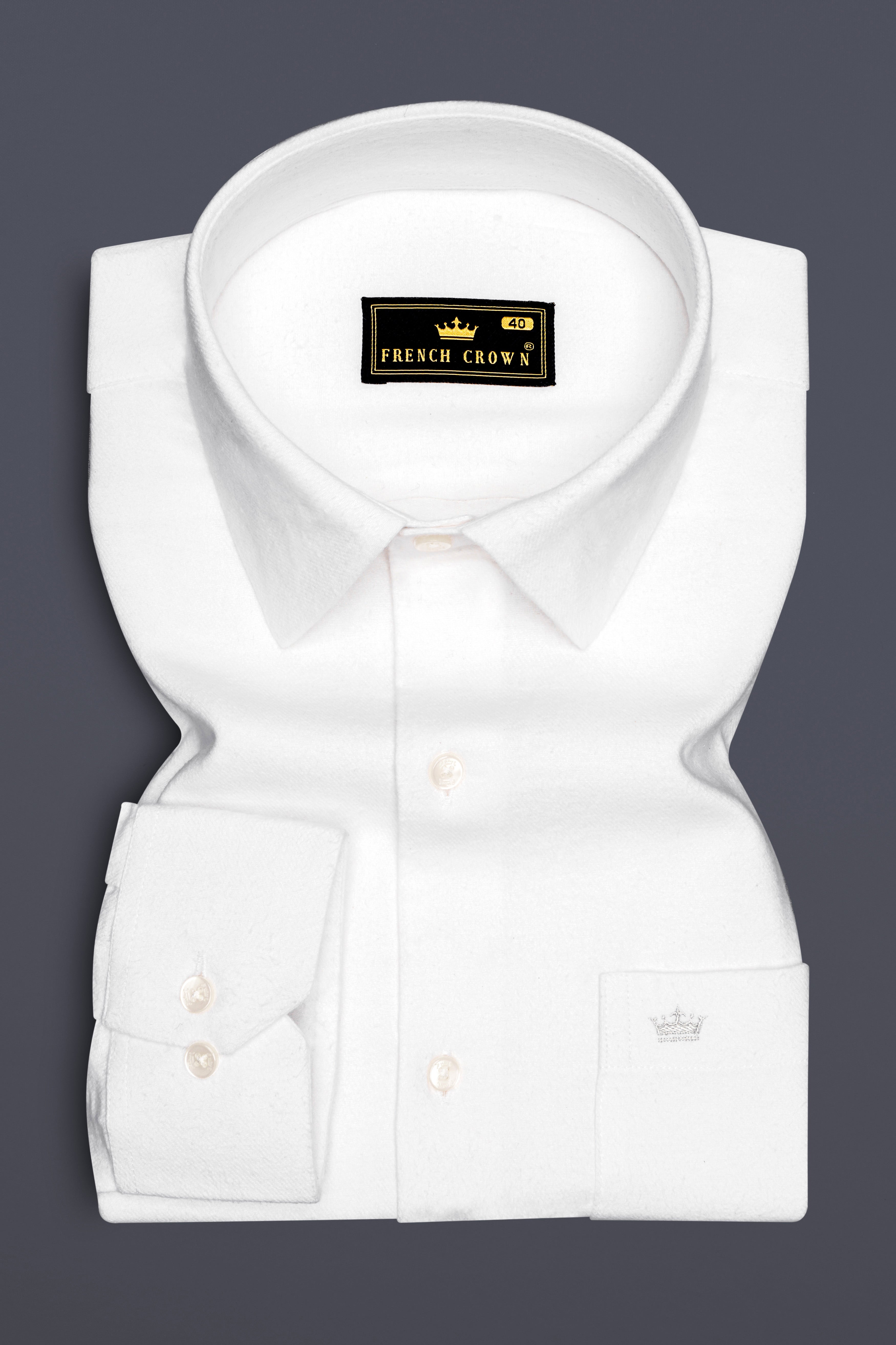 Flanvero-Bright white Heavyweight Flannel Premium Cotton Semi Formal Shirt