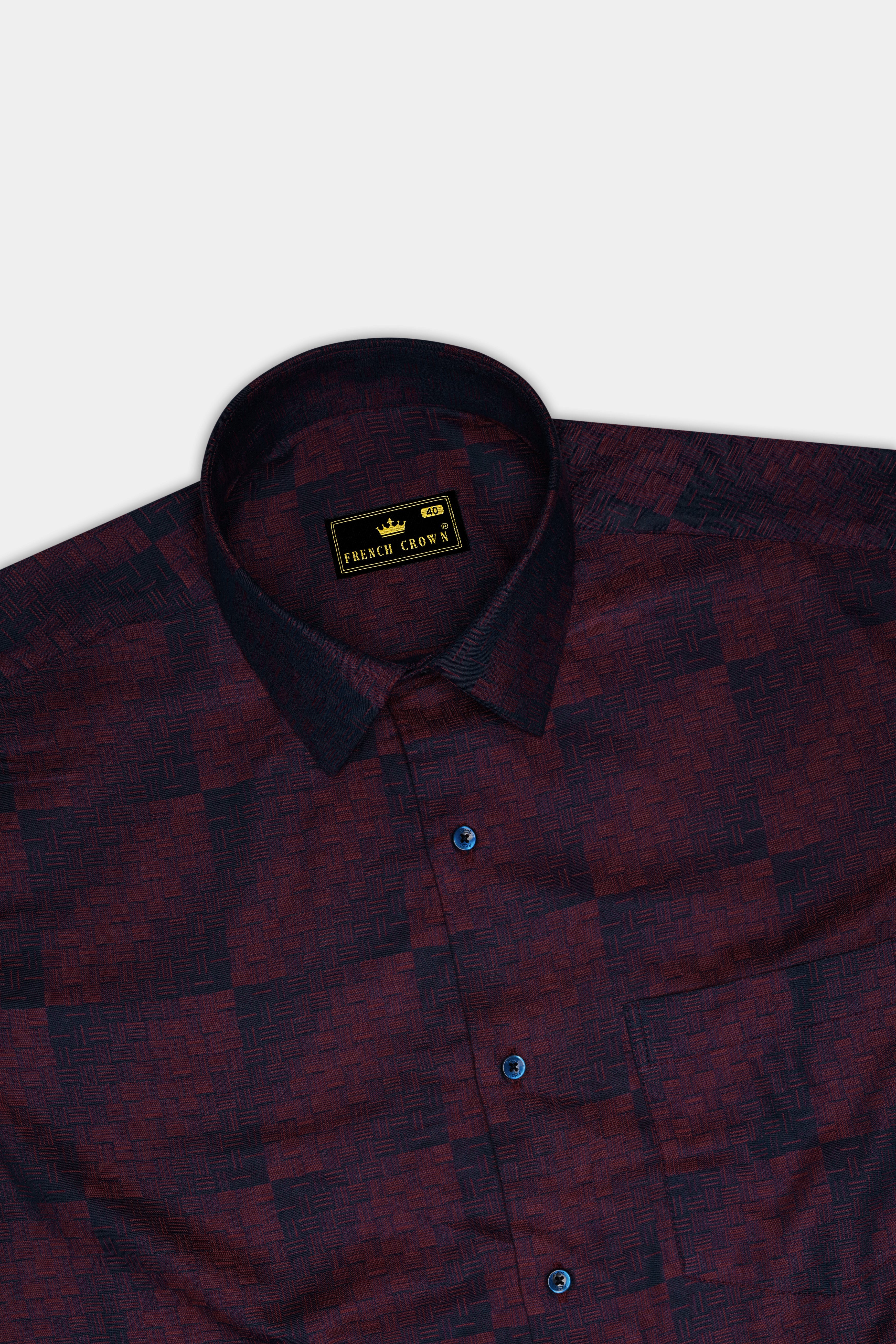 Azureno-Haiti Blue And Berry Red Jacquard Textured Premium Cotton Dress Shirt