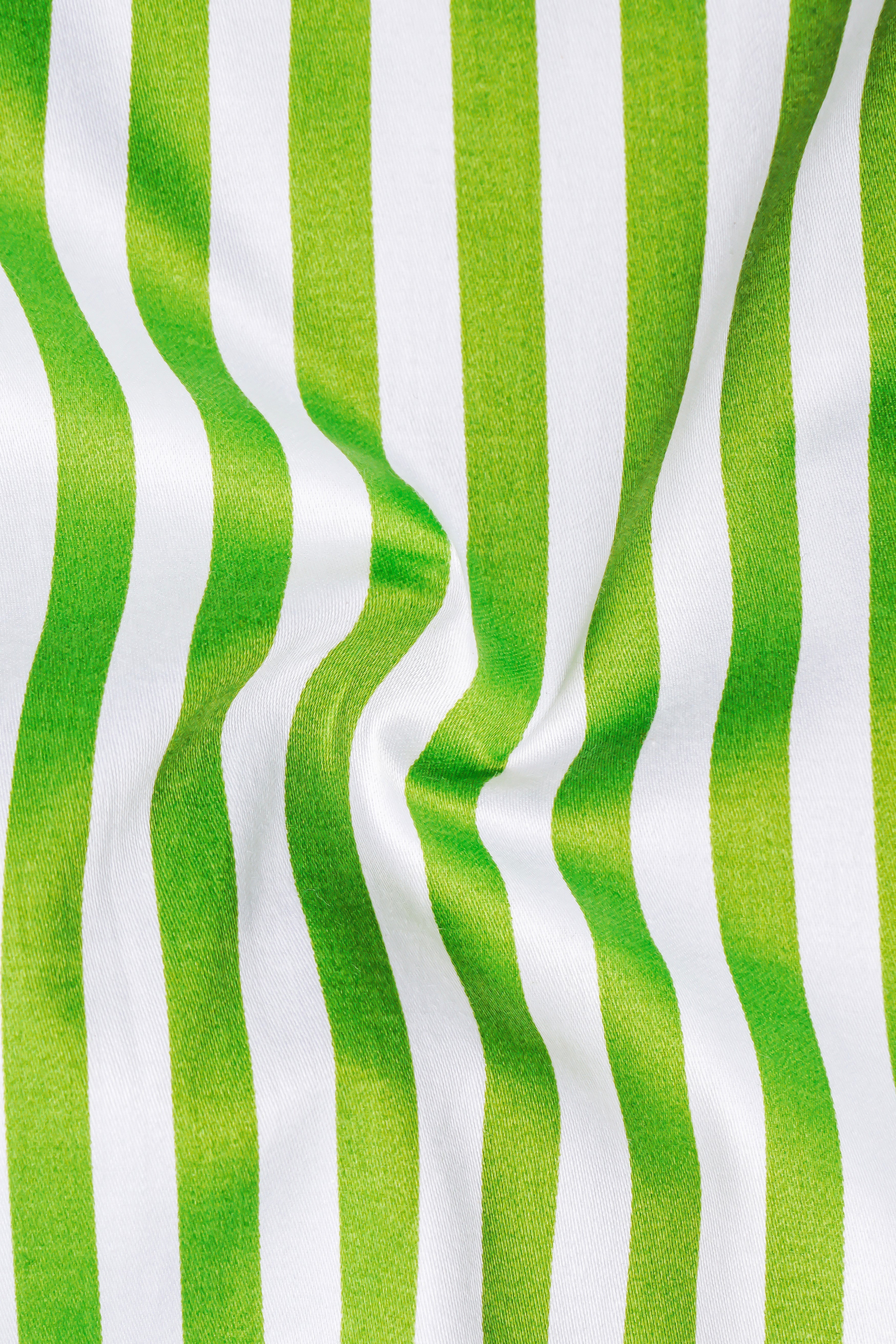 Lustrivon-Citrus Green And Bright White Candy Striped Subtle Sheen Super Soft Premium Cotton White Cuff Collar Dress Shirt
