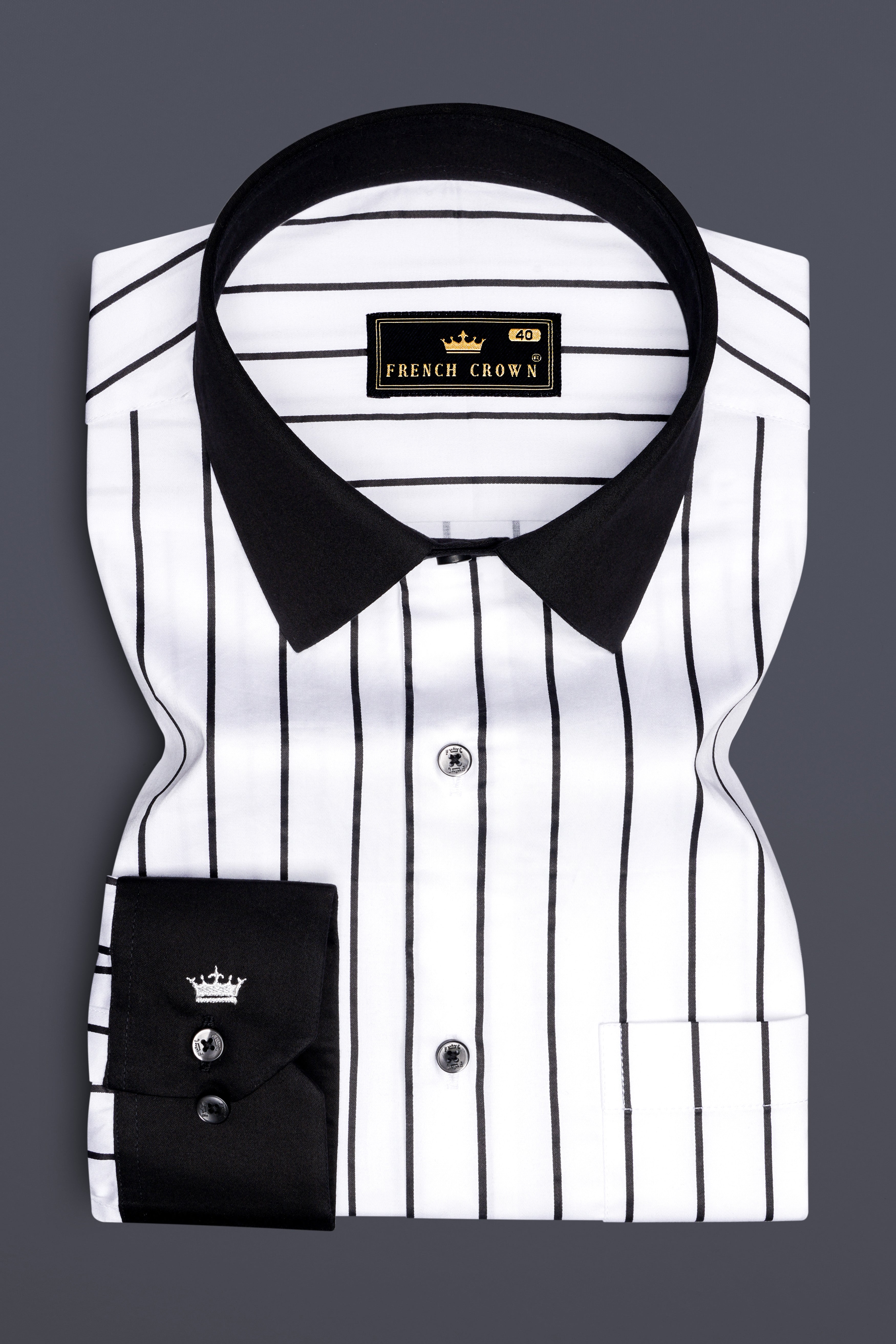 Nerbian-Bright White And Jade Black Pin Striped Subtle Sheen Super Soft Premium Cotton Dress Shirt