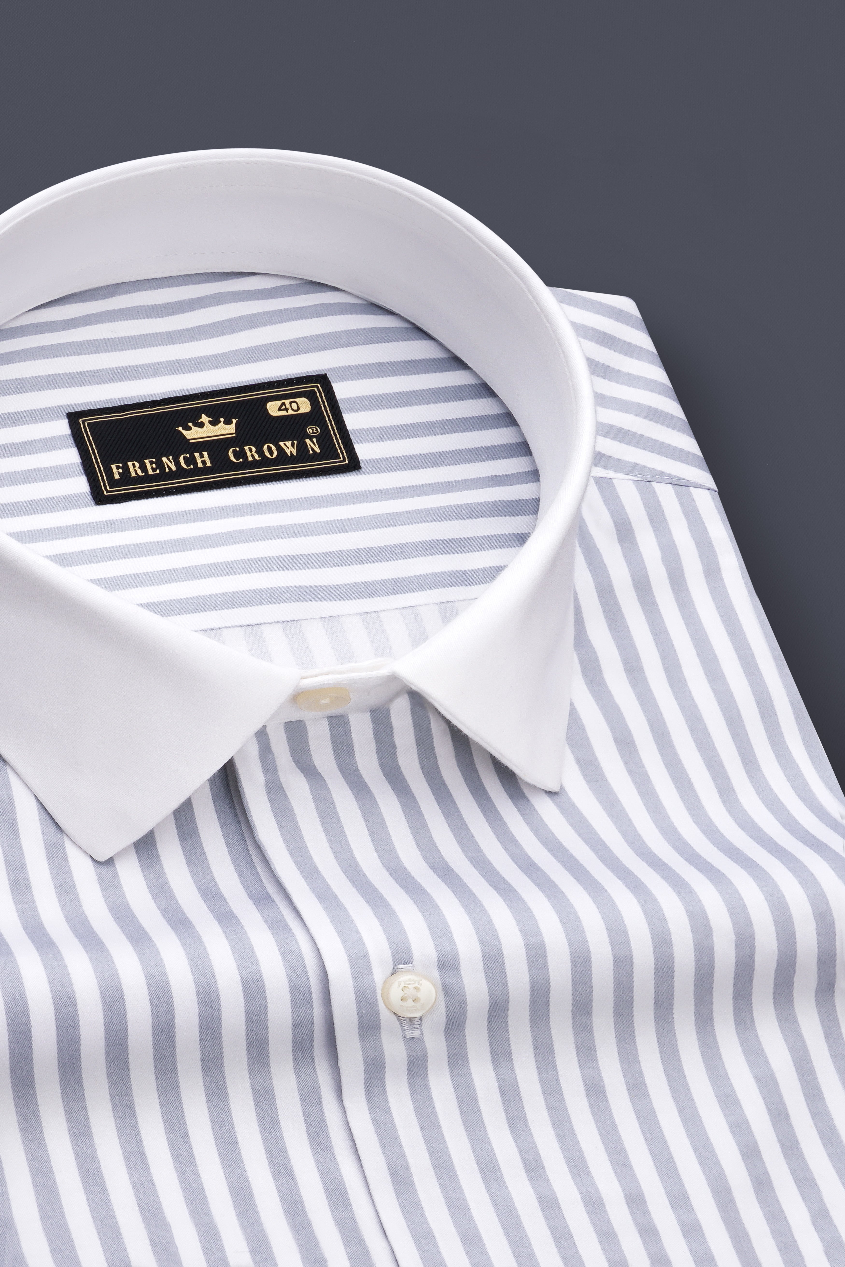 Strivaro-Aluminium Gray And Bright White Candy Striped Subtle Sheen Super Soft Premium Cotton Cuff Collar Dress Shirt