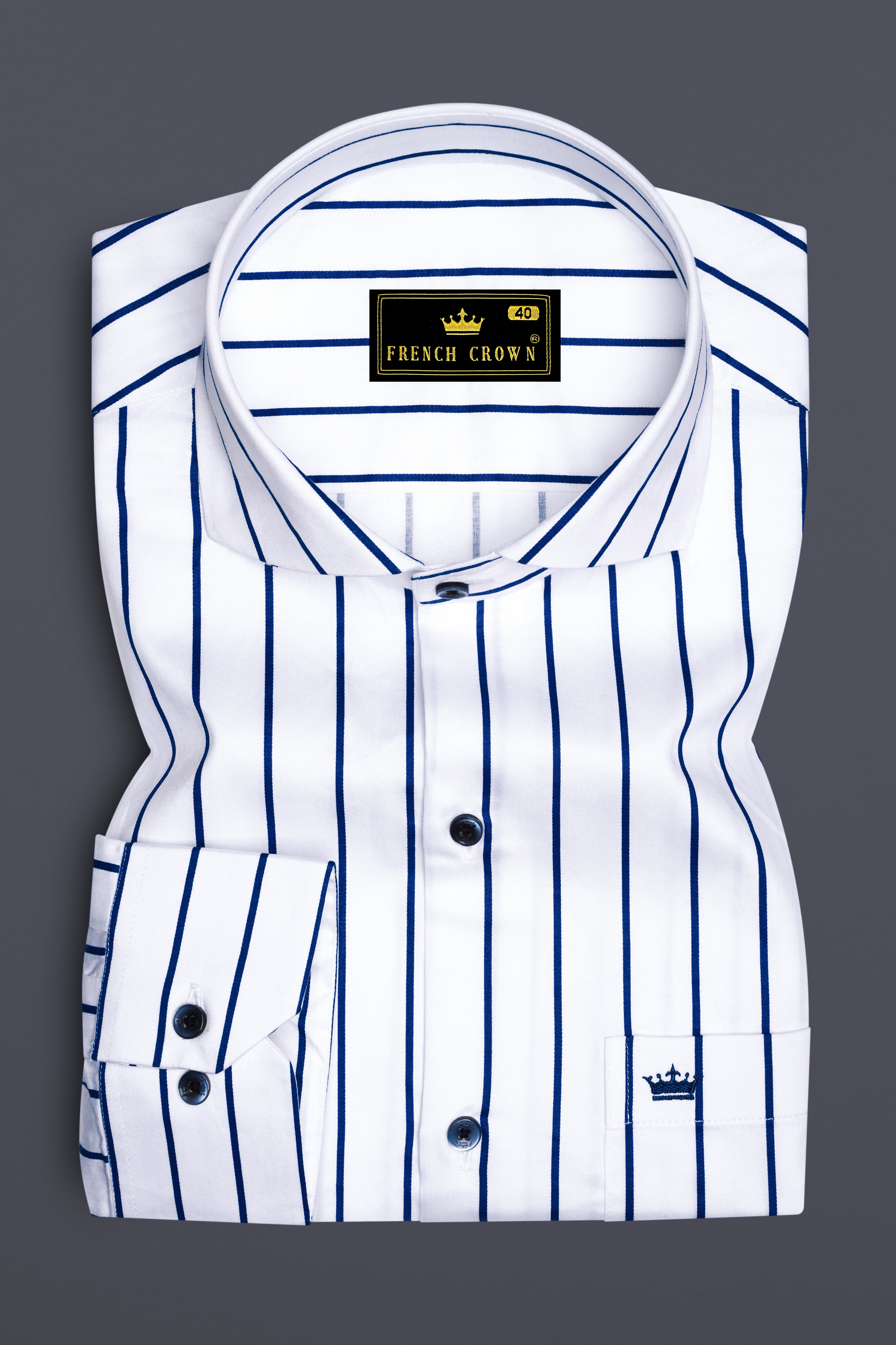 Lustrivon-Bright White And Downriver Blue Pin Striped Subtle Sheen Super Soft Premium Cotton Cut Away Collar Dress Shirt