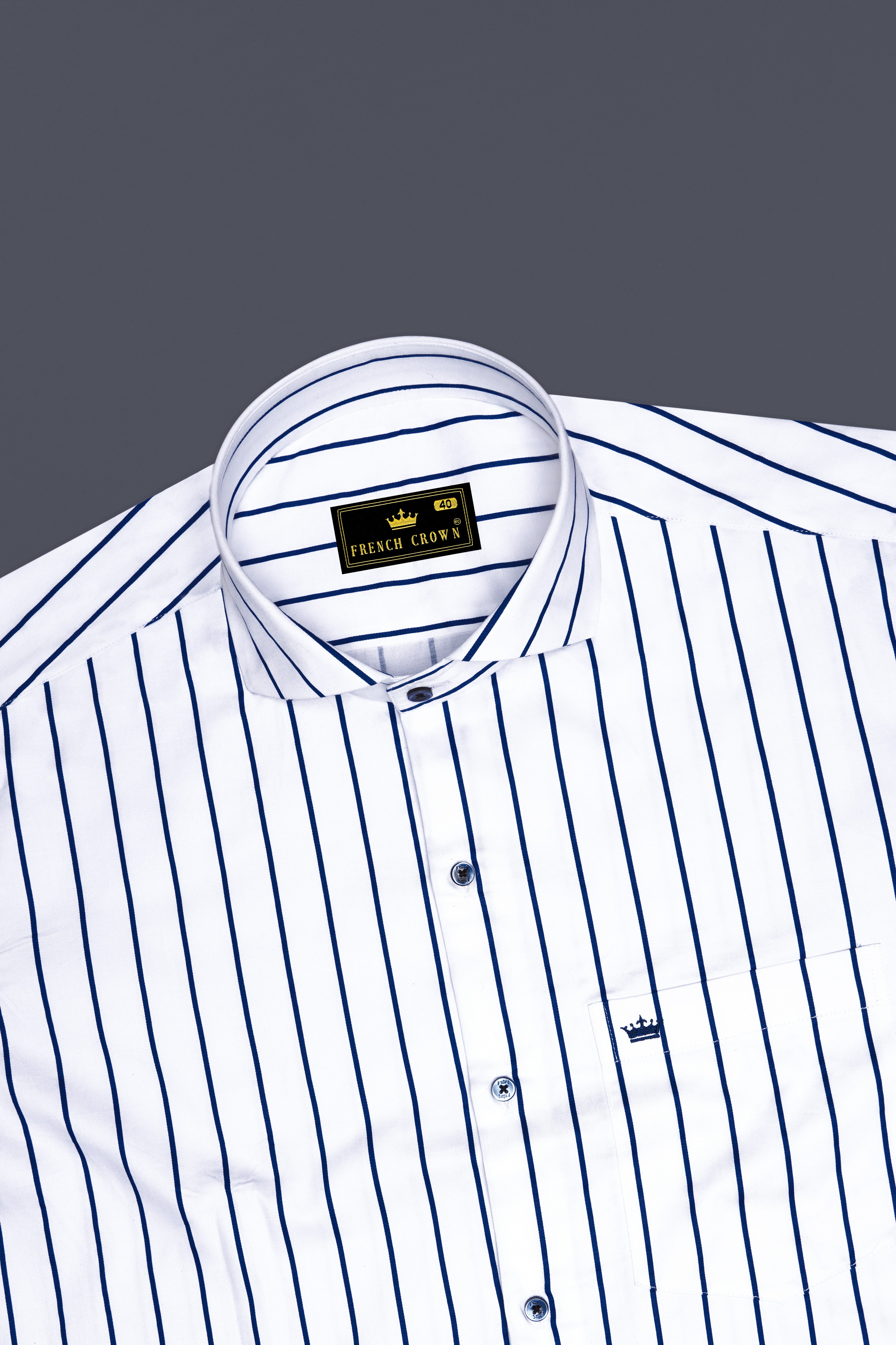 Lustrivon-Bright White And Downriver Blue Pin Striped Subtle Sheen Super Soft Premium Cotton Cut Away Collar Dress Shirt