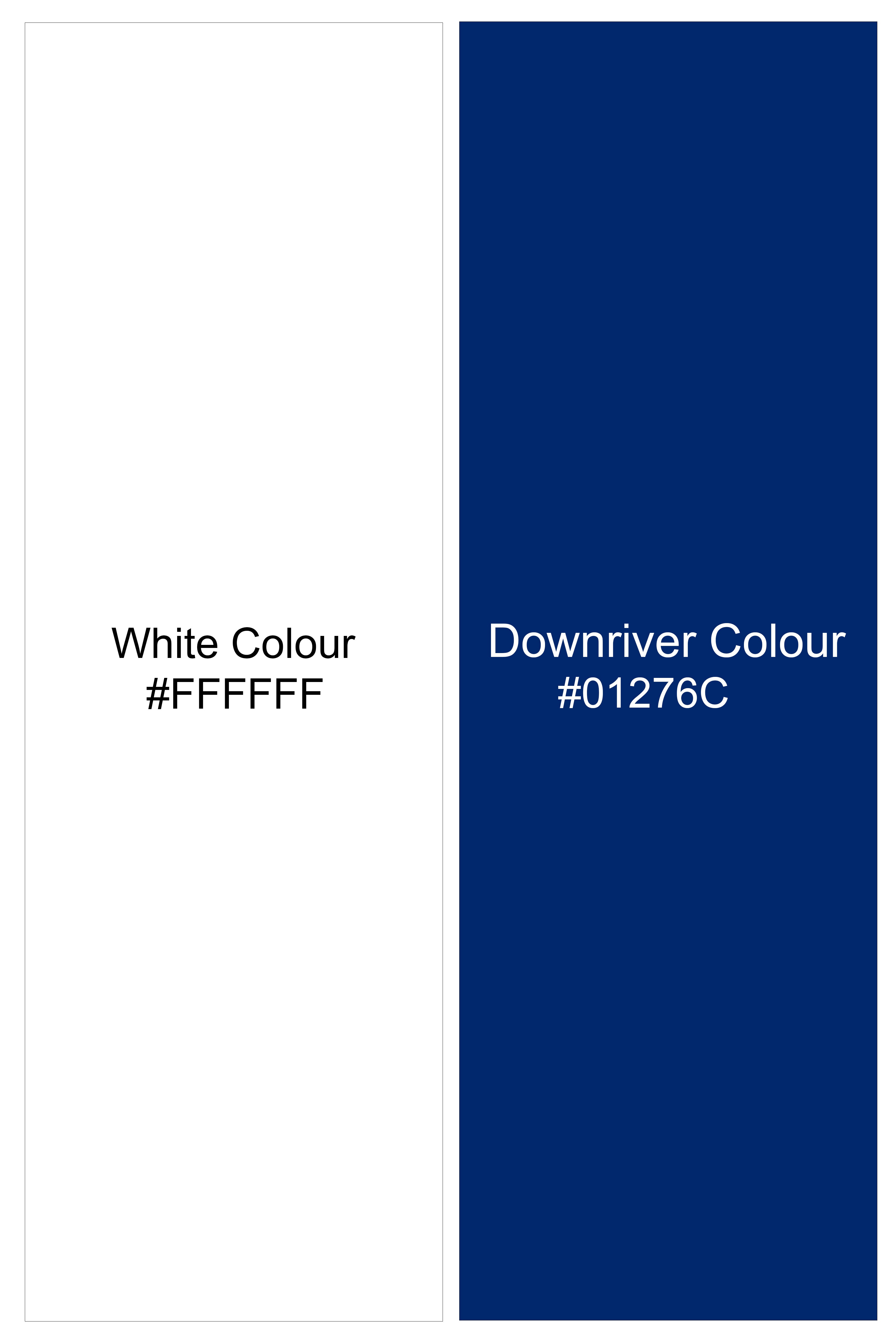 Lustrivon-Bright White And Downriver Blue Pin Striped Subtle Sheen Super Soft Premium Cotton Cut Away Collar Dress Shirt