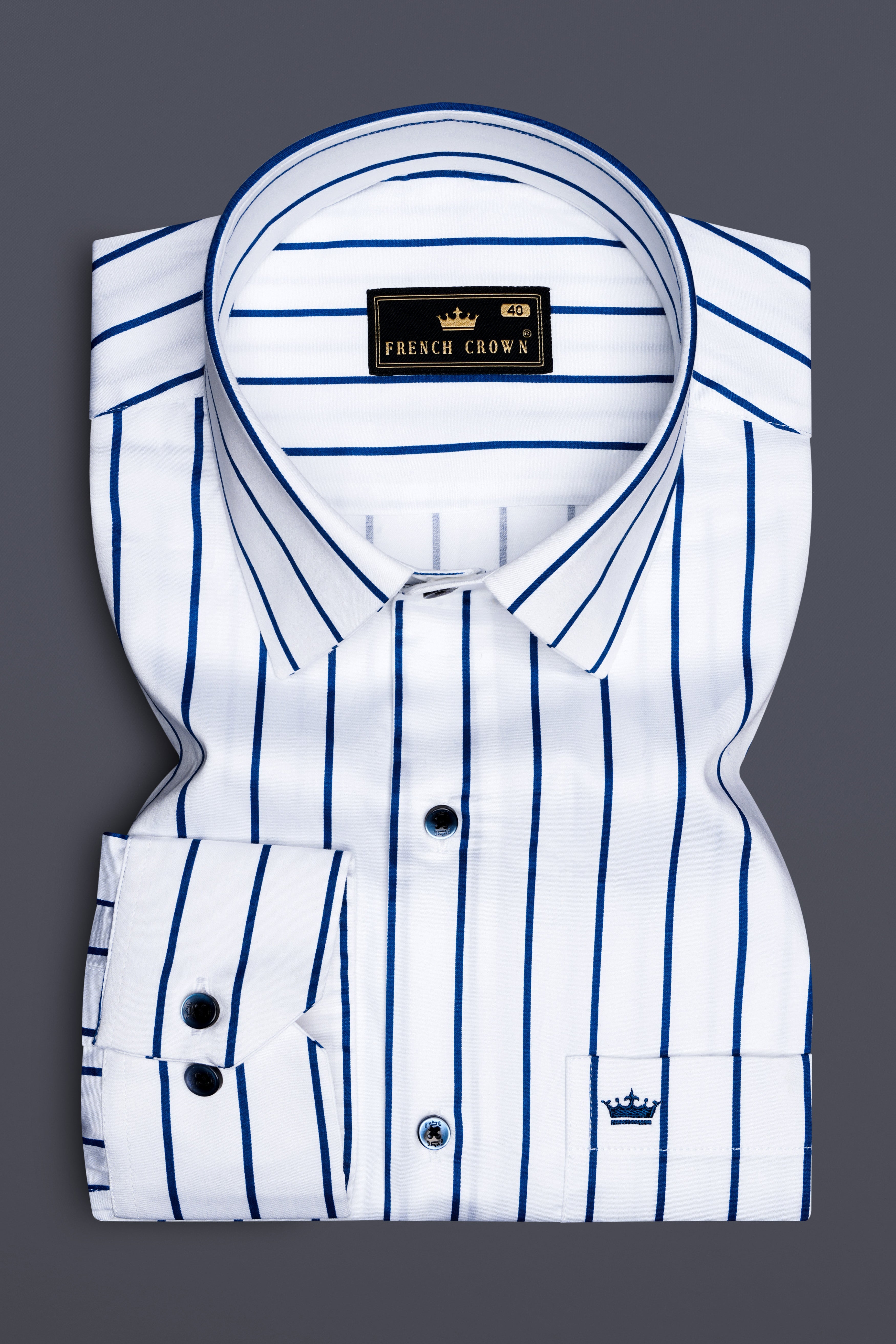 Lustrivon-Bright White And Downriver Blue Pin Striped Subtle Sheen Super Soft Premium Cotton Dress Shirt