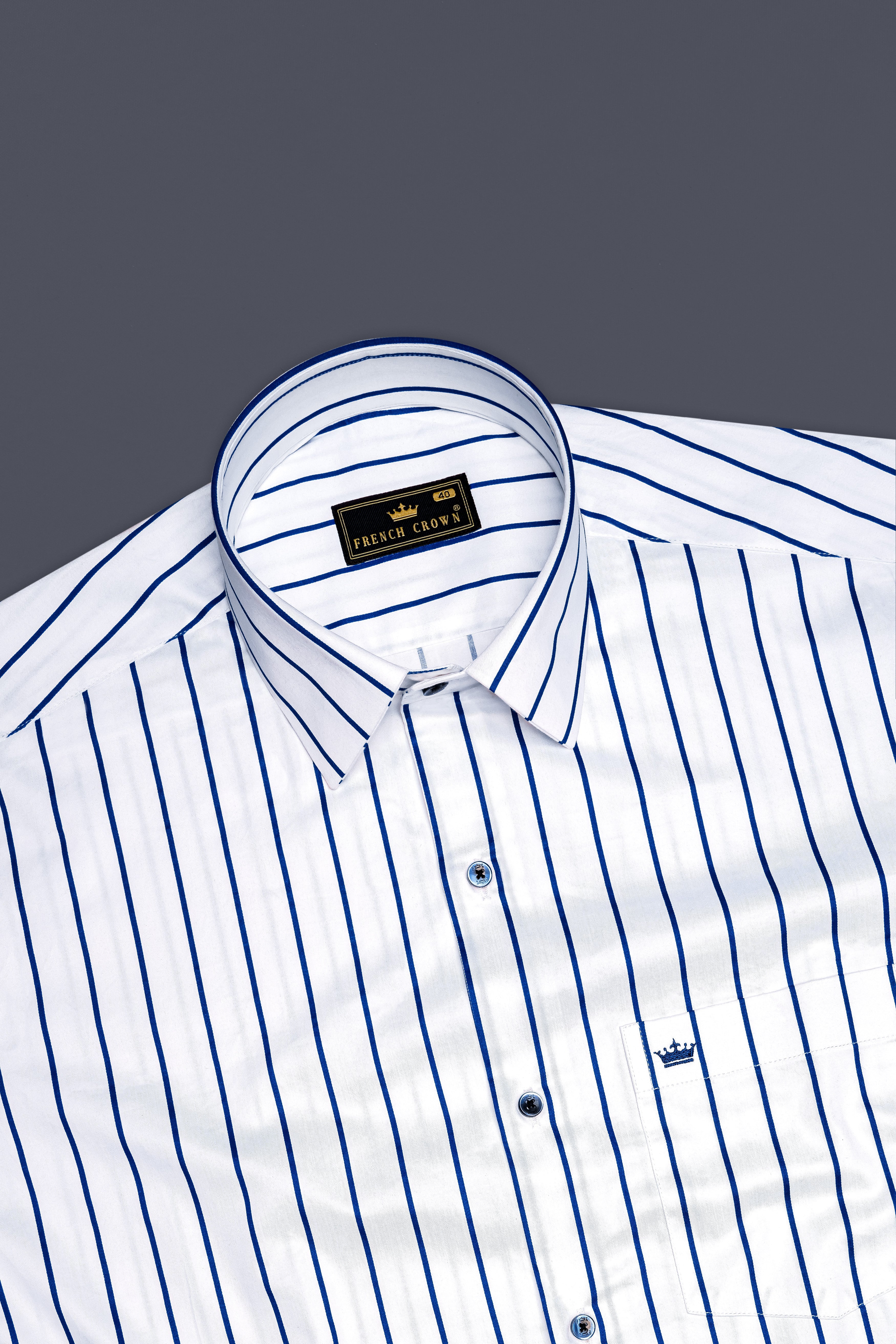 Lustrivon-Bright White And Downriver Blue Pin Striped Subtle Sheen Super Soft Premium Cotton Dress Shirt