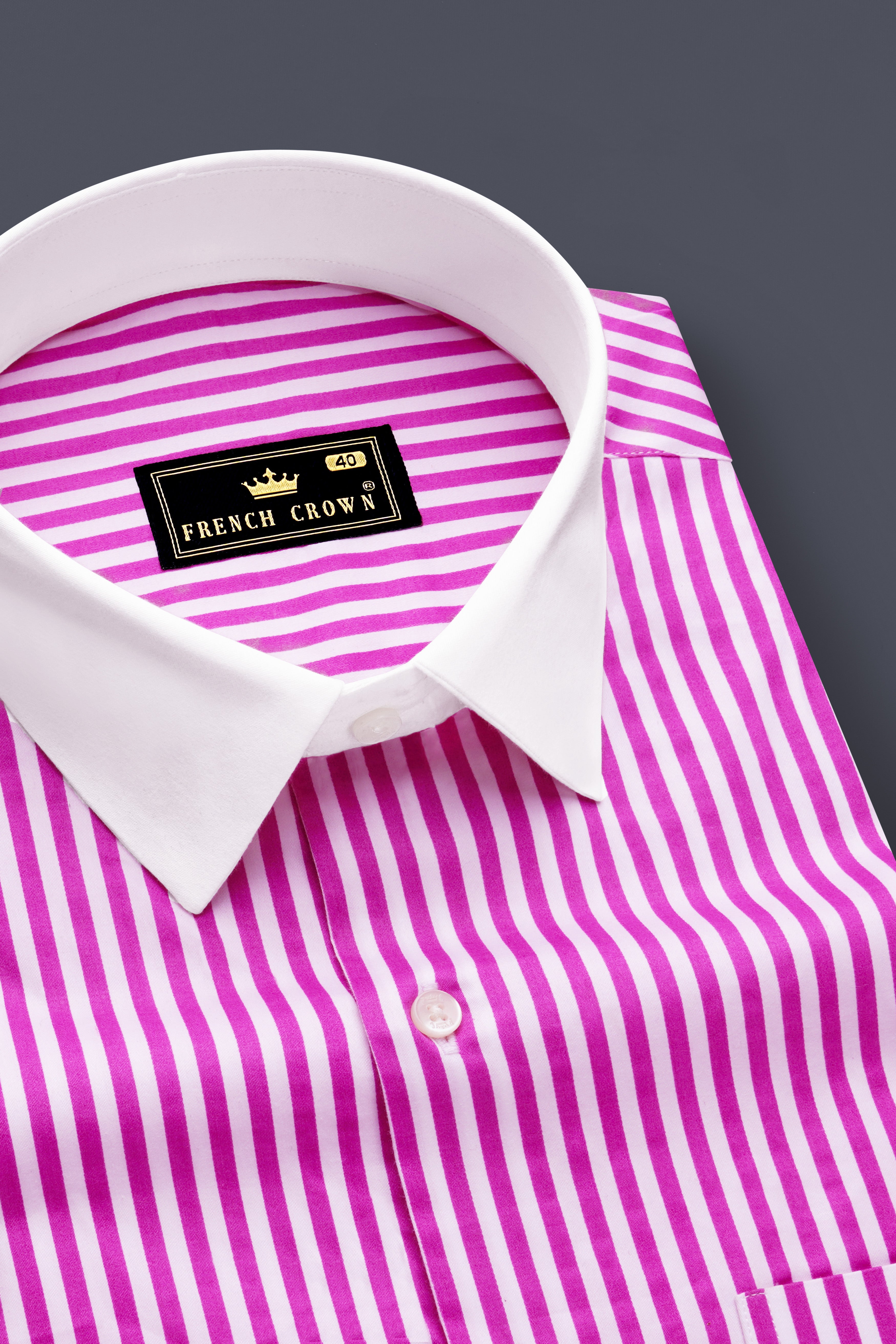 Rosavon-Purplish Pink And Bright White Candy Striped Subtle Sheen Super Soft Premium Cotton Cuff Collar Dress Shirt