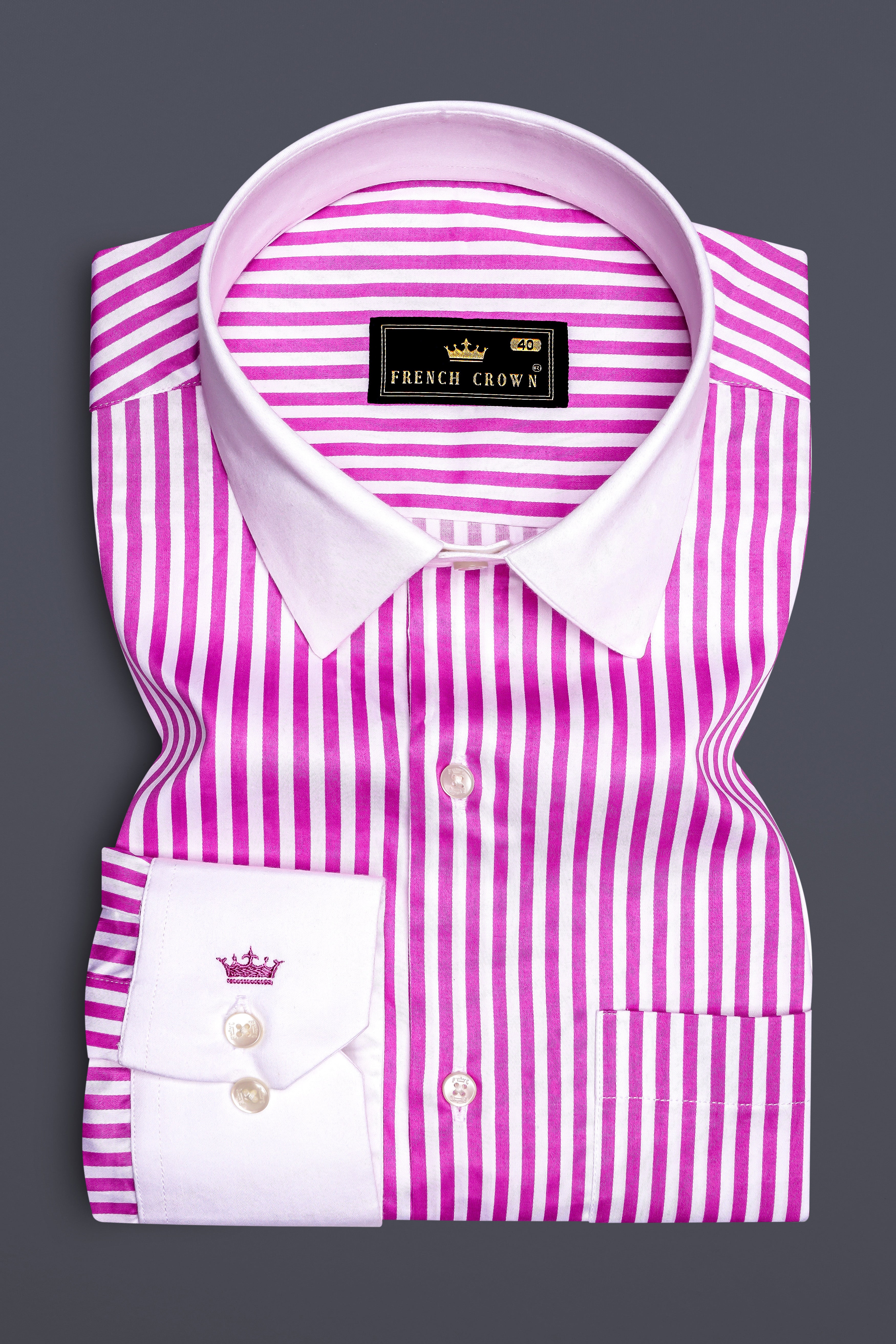 Rosavon-Purplish Pink And Bright White Candy Striped Subtle Sheen Super Soft Premium Cotton Cuff Collar Dress Shirt